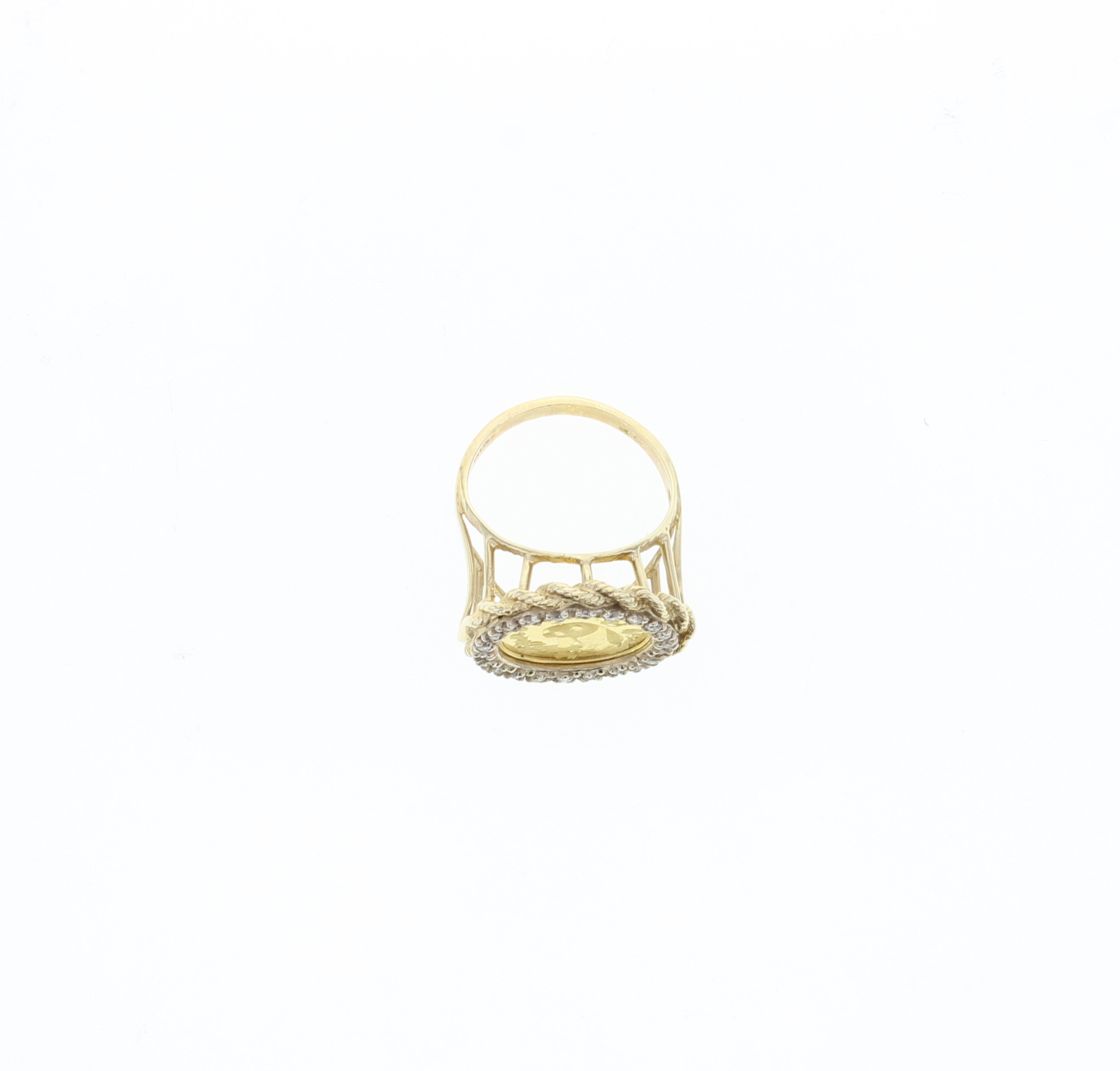 14K Yellow Gold Panda .999 Diamond Halo Ring with Rope Bezel - Elegant Jewelry for Weddings, Anniversaries & Special Occasions