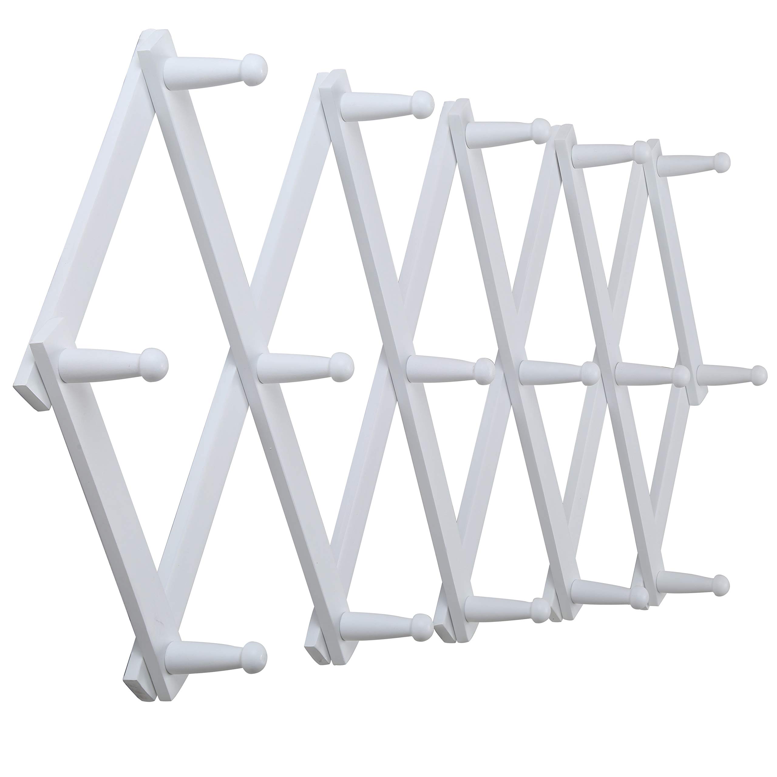 Expandable Wooden Coat Rack - 16 Peg Hooks Wall Mounted for Hats & Caps - Home & Office Use