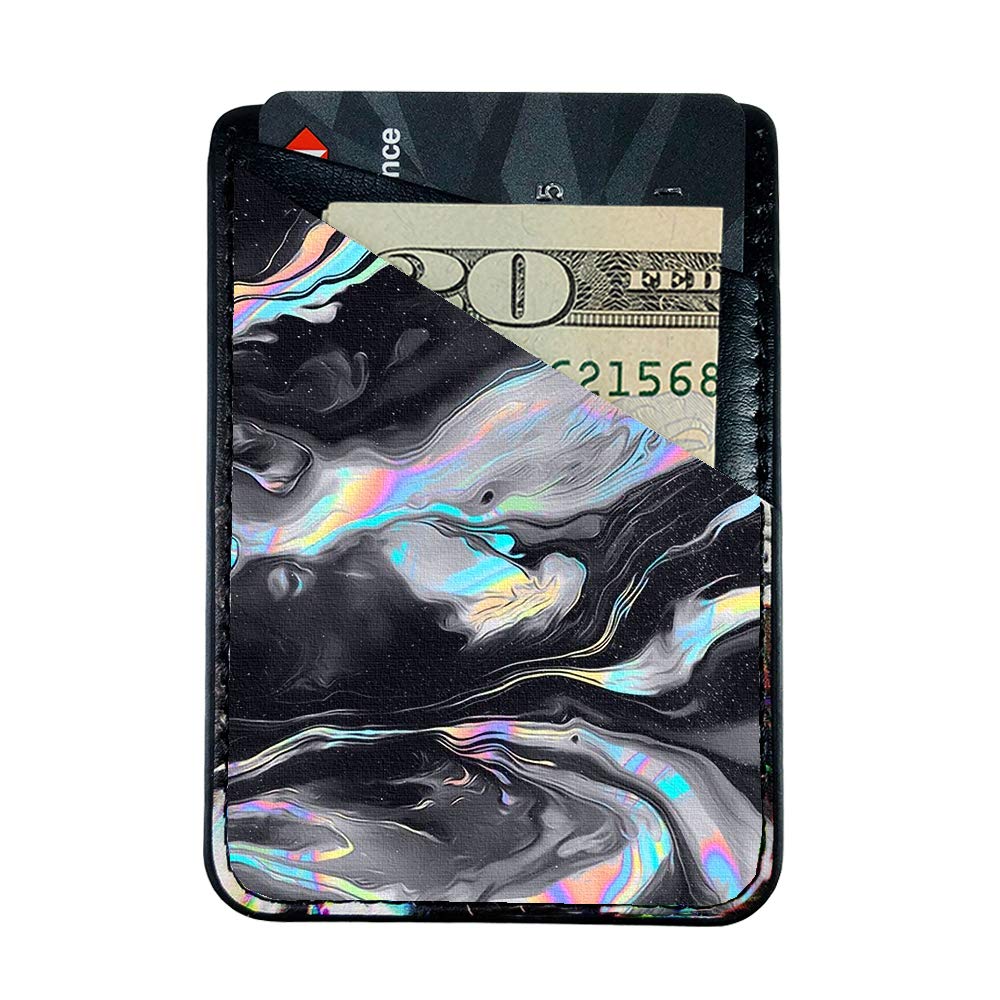 Rainbow Black Marble Phone Wallet Holder - Adhesive Credit Card Pocket Sleeve for iPhone, Samsung & All Smartphones | Perfect for Hands-Free Shopping, Travel & Daily Use