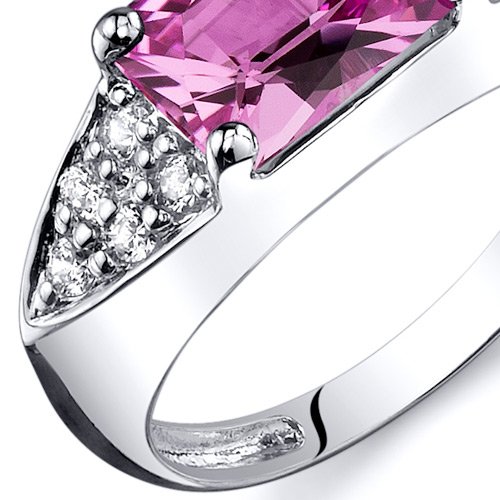Peora Sterling Silver Pink Sapphire Statement Ring - Elegant Linear Design, Radiant Cut 8x6mm (2 Carats Total), Comfort Fit Size 5-9 - Perfect for Weddings, Anniversaries & Special Occasions