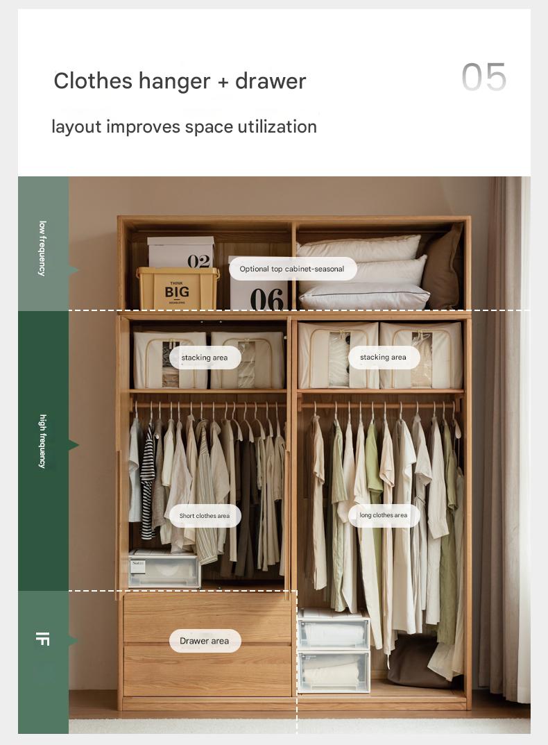 Solid Oak Wood Modern Wardrobe with Ample Storage - Perfect for Bedroom, Living Room, and Office Organization