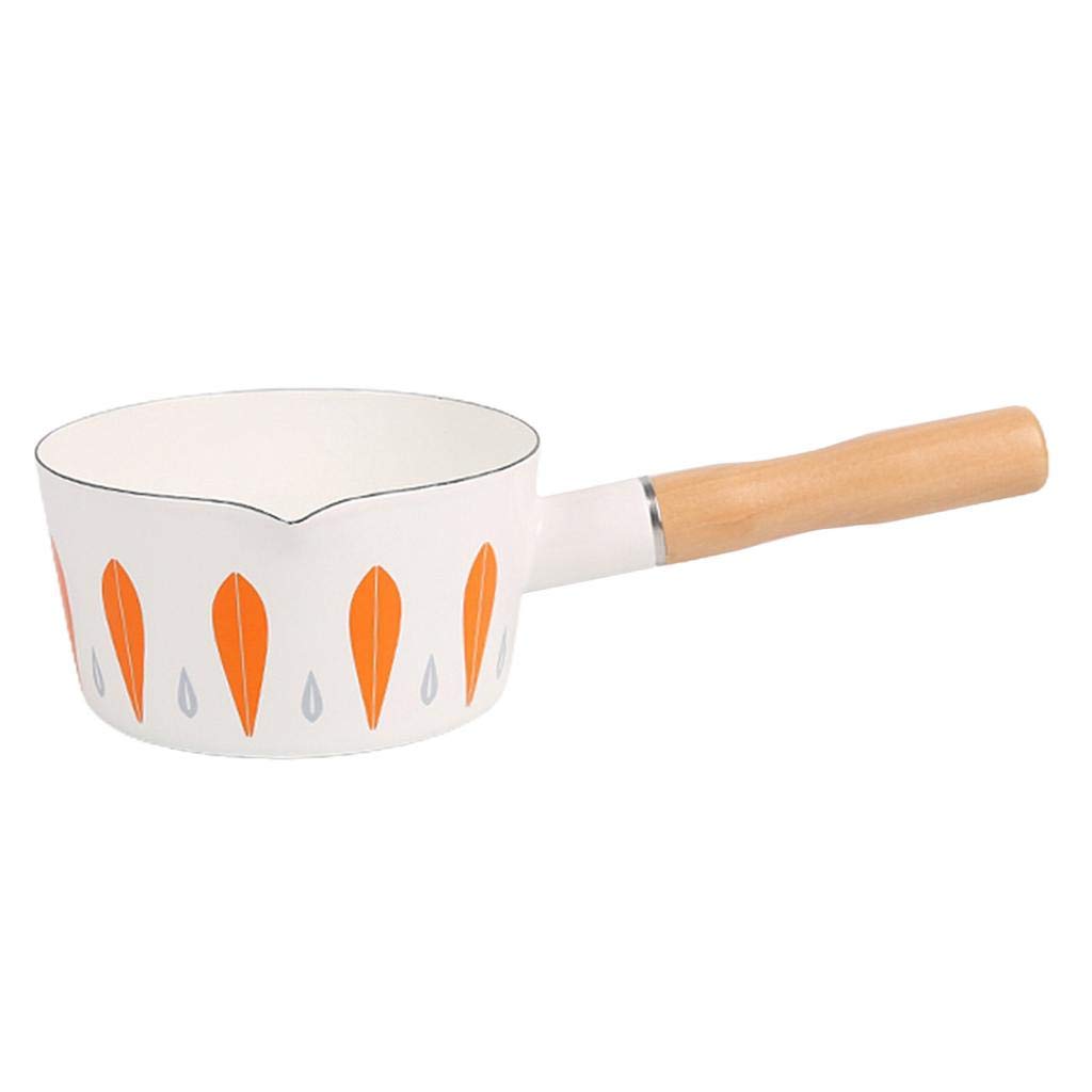 MGUOTP Japanese Style Enamel Milk Pan - 1L Mini Butter Warmer Pot with Wooden Handle, 15cm Diameter - Perfect for Heating Milk, Melting Butter & Making Small Sauces