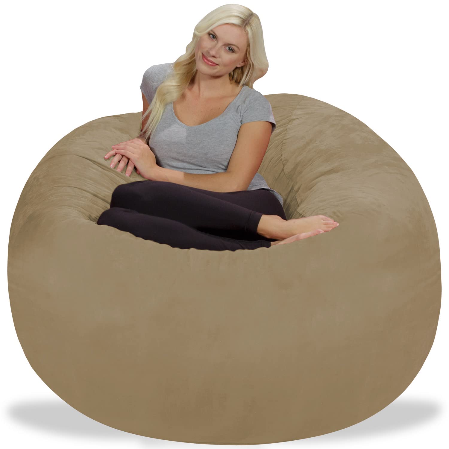 Chill Sack 5' Giant Memory Foam Bean Bag Chair - Oversized Sofa with Soft Microfiber Cover in Khaki | Perfect for Living Rooms, Game Rooms & Dorm Lounging