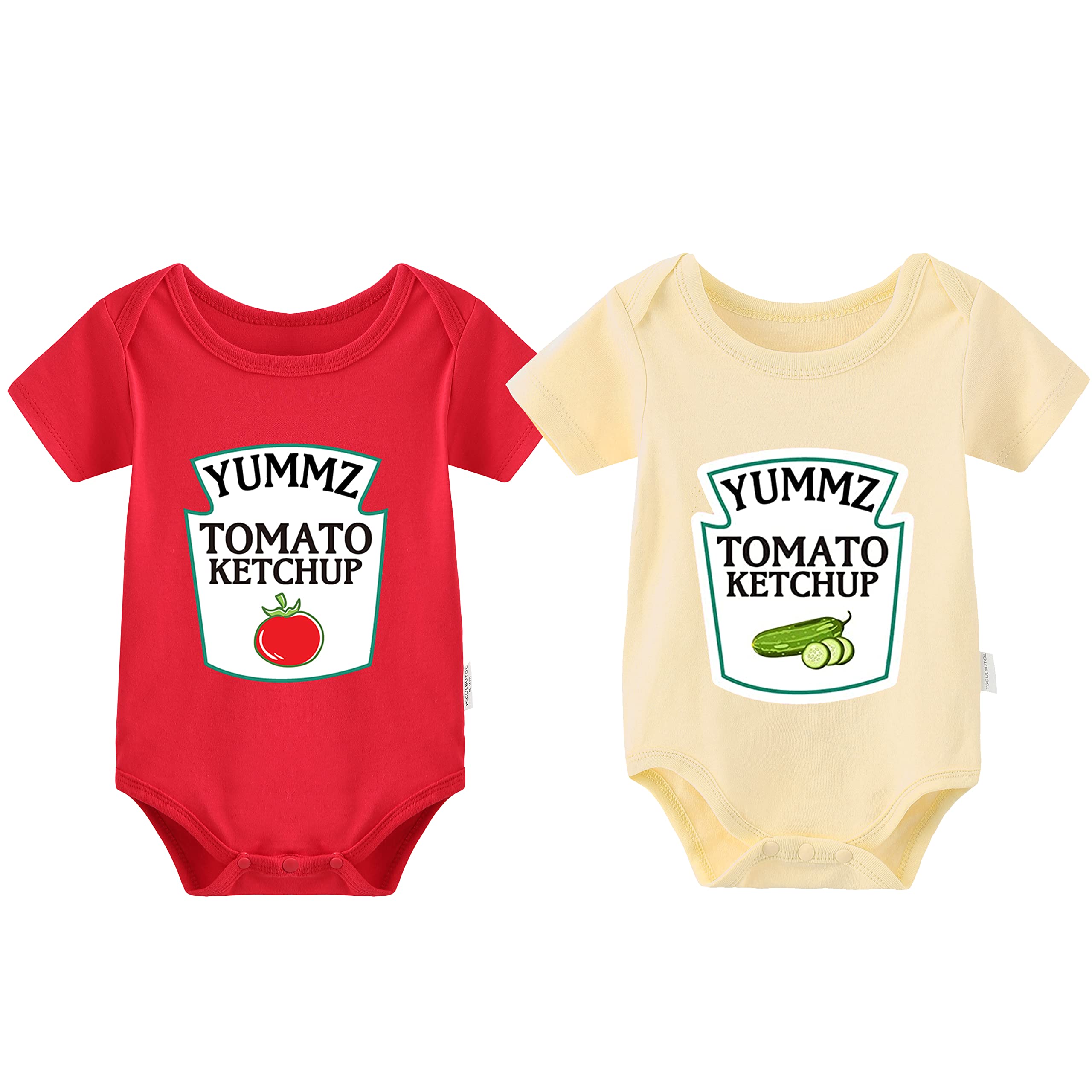 YSCULBUTOL Funny Baby Twins Bodysuit - Ketchup & Mustard Matching Outfits for Baby Girls - Short Sleeve Romper Set - Perfect for Twin Photoshoots, Family Gatherings & Playdates