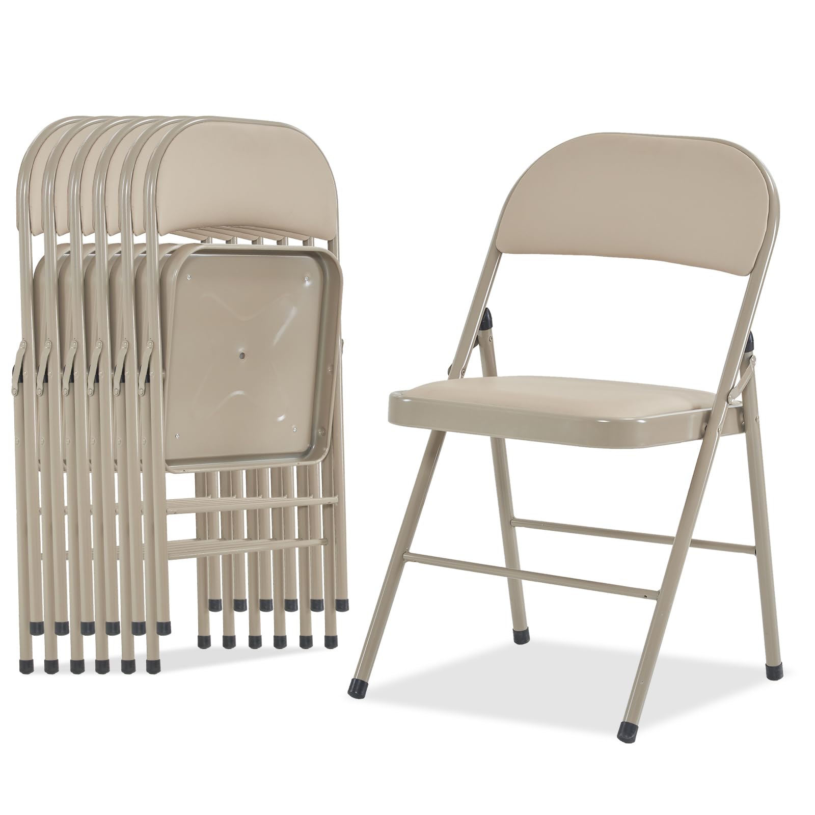 8 Pack Folding Chairs with Padded Seat & Back - Heavy Duty Steel Frame Stackable Chairs for Indoor/Outdoor Use - 330lb Capacity - Perfect for Office, Wedding, Party, Events & Camping - Comfortable & Portable (Khaki)