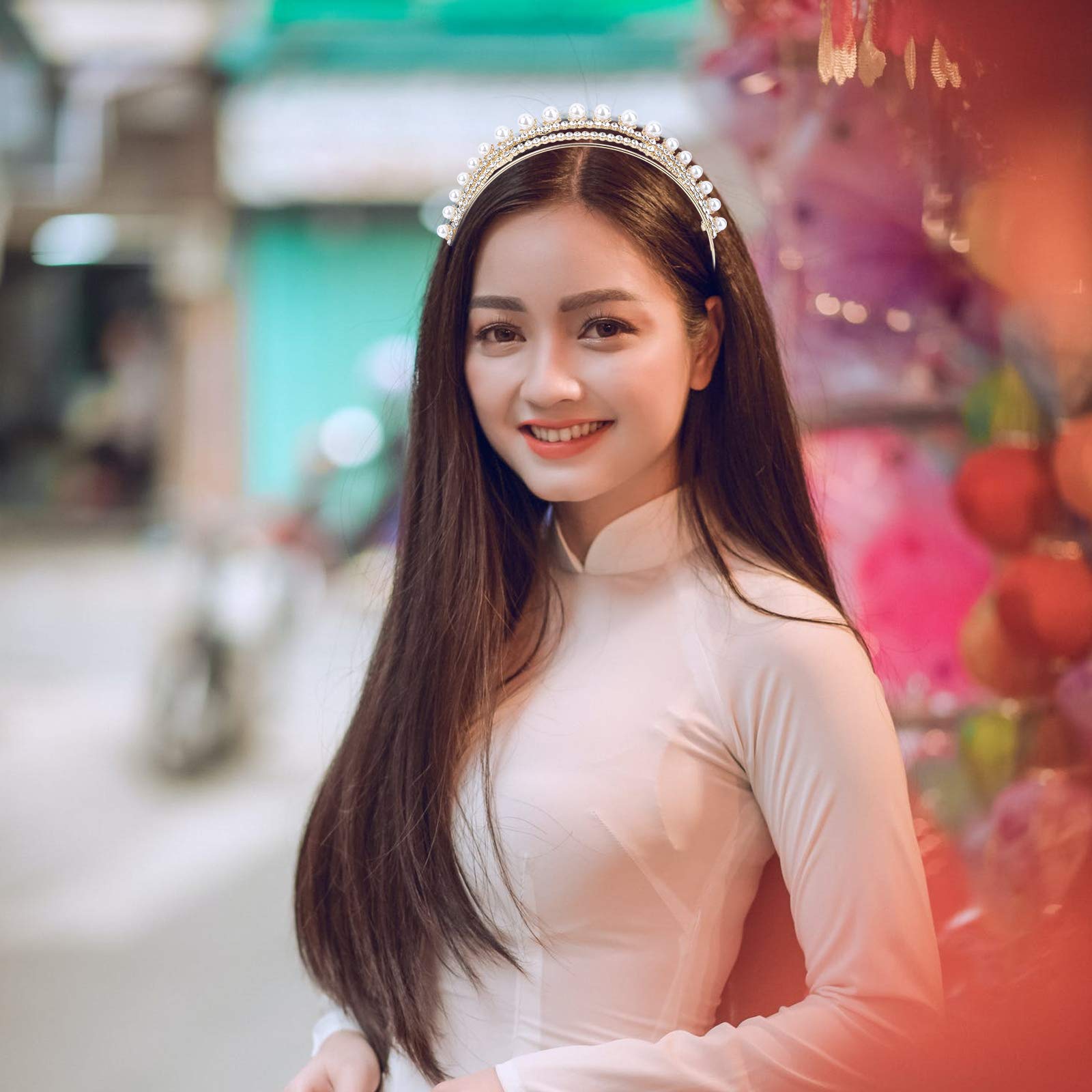 Crystal Rhinestone Headband with Pearls - Wedding Tiara for Brides & Princesses