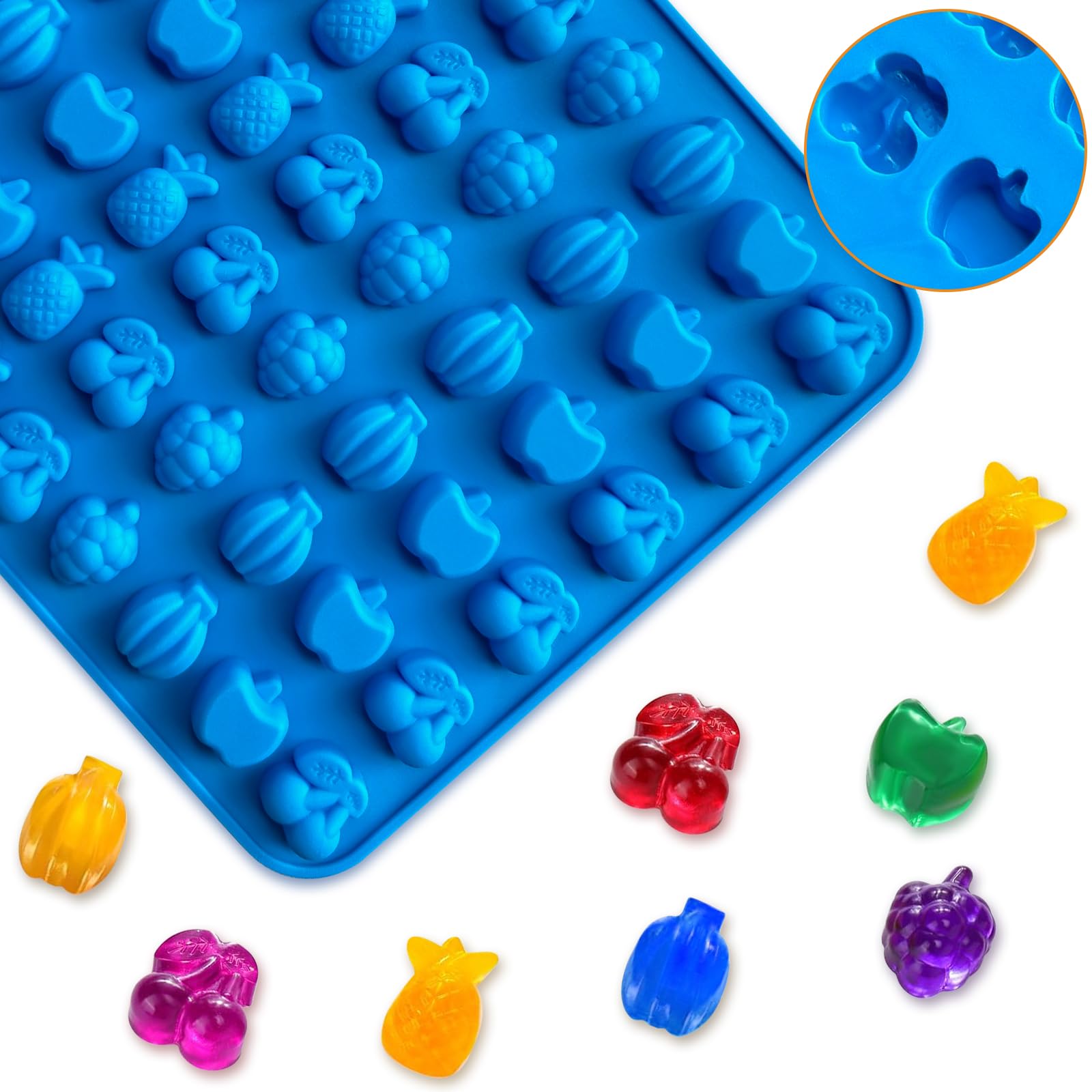 4Pcs Non-Stick Silicone Gummy Fruit Candy Molds with 2 Droppers - DIY Homemade Gummies, Jellies & Treats for Kids, Baking, Party Favors & Holiday Crafts