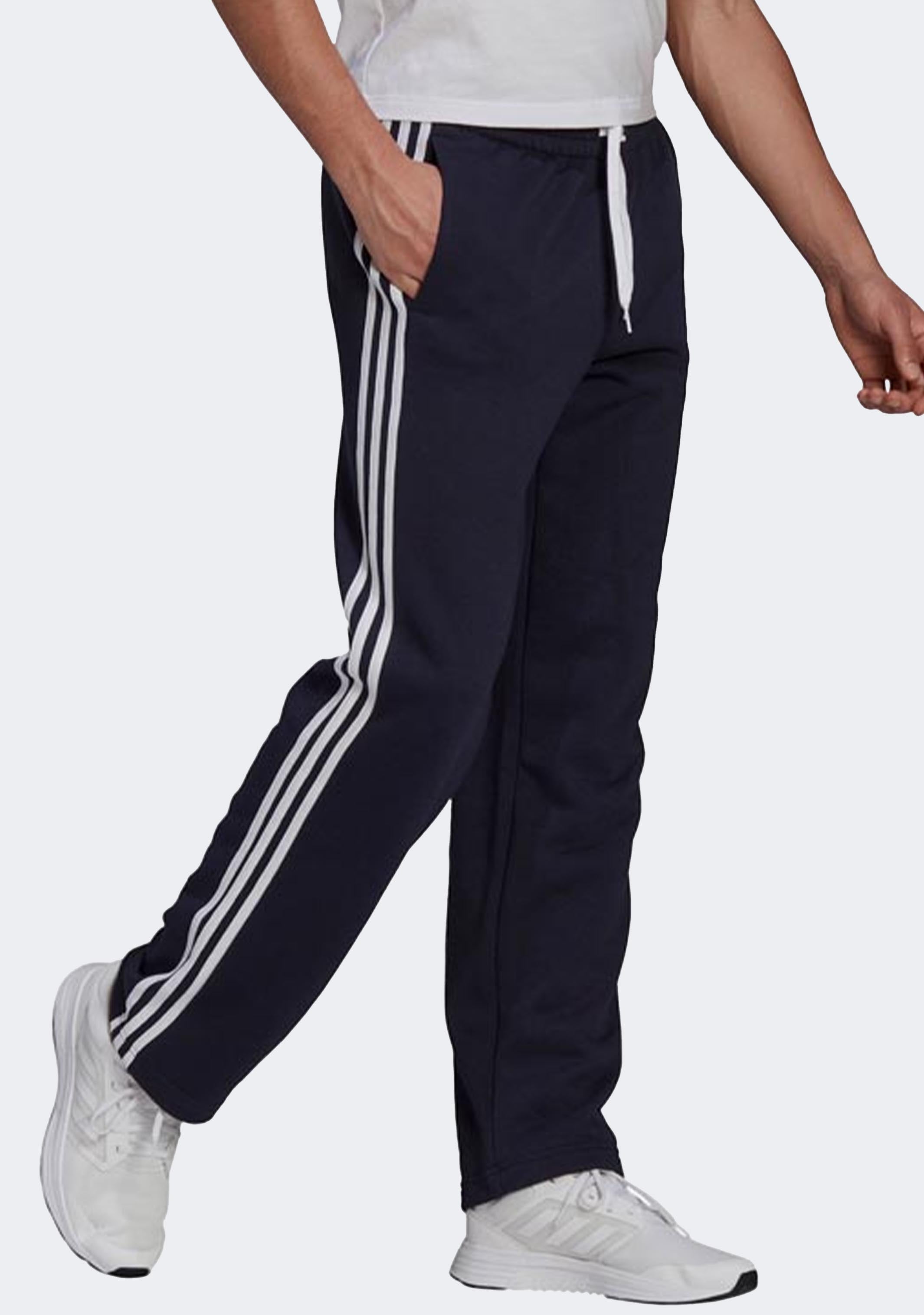 Adidas Men's 3 Stripes Essentials Fleece Open Hem Sweatpants - Comfortable Athletic Joggers for Running, Gym & Casual Wear