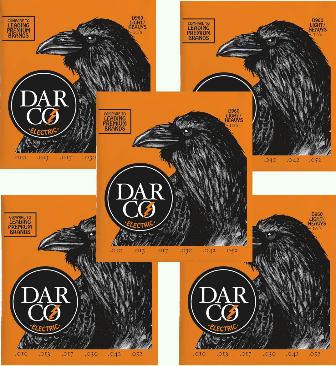 Darco Martin Electric Guitar Strings 5-Pack (10-52 Gauge) Light/Heavy Hybrid Set D960 - Perfect for Rock, Blues & Studio Recording
