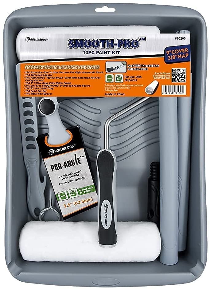 ROLLINGDOG 9 Inch Paint Roller Set with Extension Pole - Professional Wall Painting Kit with Extendable Handle & Paint Tray - Perfect for Interior Walls, Ceilings & DIY Home Projects