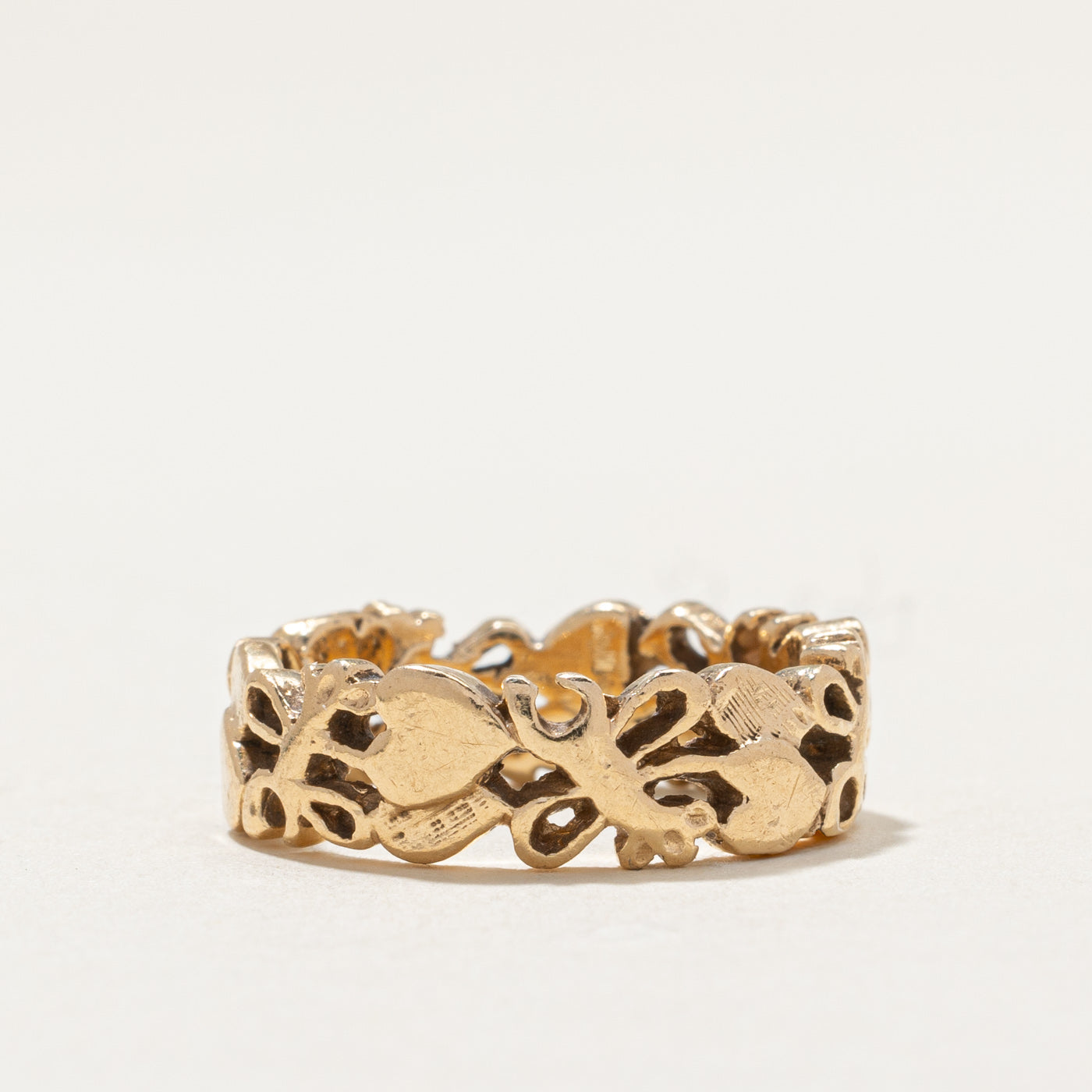 14K Yellow Gold Nature-Inspired Open Band Ring - 6.3mm Wide - Size 5.5 - Perfect for Weddings, Anniversaries & Everyday Boho Jewelry