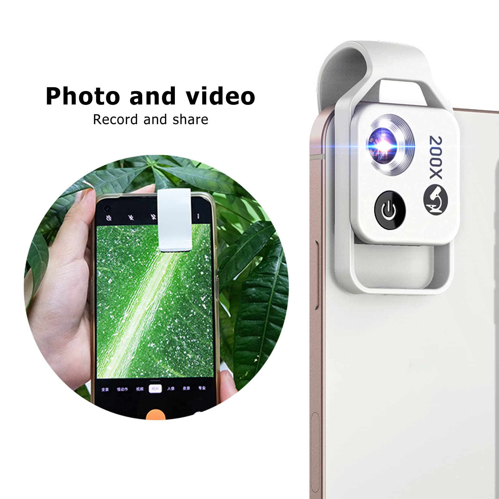 200X Phone Microscope with CPL & LED Light - Mini Pocket Microscope Clip for iPhone Android - Perfect for Jewelry, Coins, Stamps & Science Exploration (White)