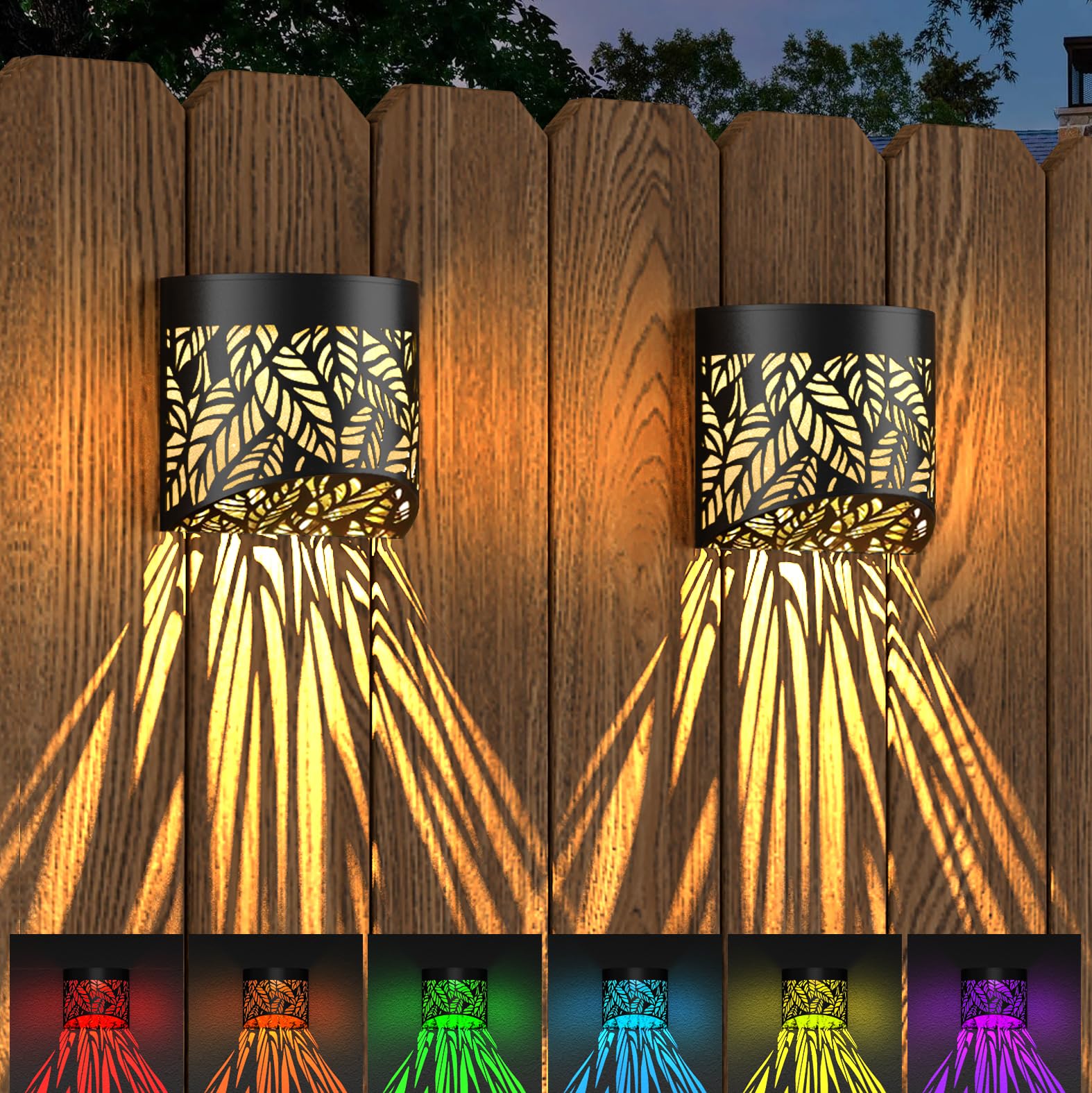 Solar Deck Lights Outdoor 2 Pack - Waterproof LED Solar Fence Lights with 2 Modes (Warm White & Color Changing) for Garden, Patio, Post, Step, Stair, Pathway & Yard - Perfect for Outdoor Lighting & Landscape Decoration