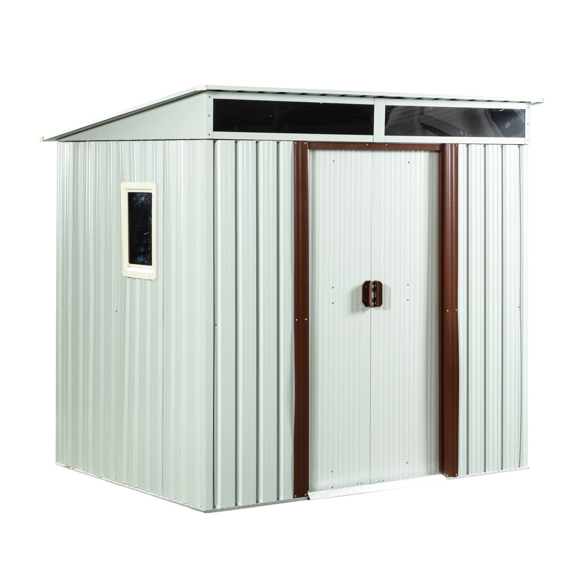 6.4 x 5ft White Steel Outdoor Storage Shed with Floor Frame & Double Lockable Doors - Durable Metal Garden Tool Shed for Backyard, Patio, Lawn Organization (Includes Side Window) | Perfect for Storing Lawn Mowers, Gardening Tools & Outdoor Equipment