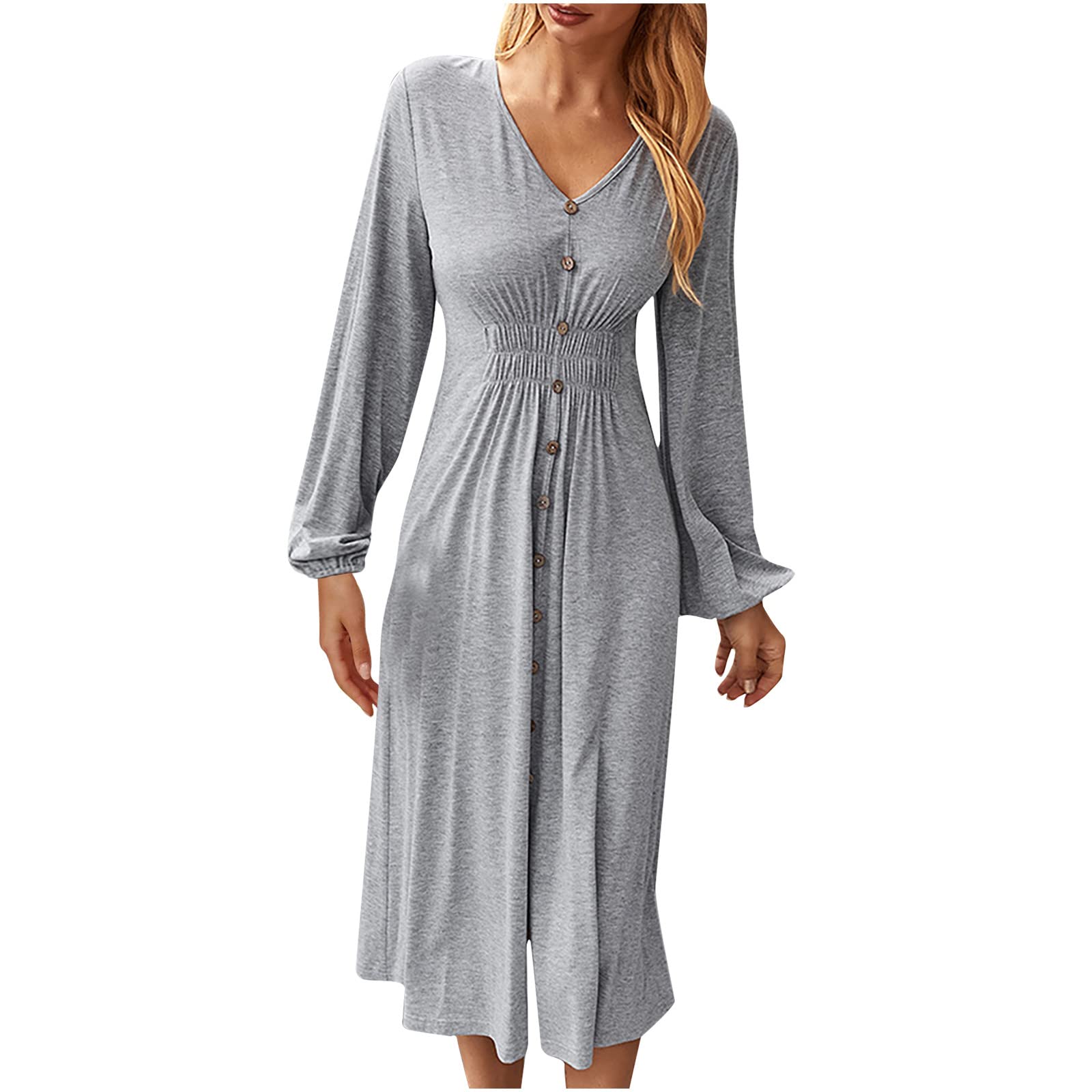Women's Summer Midi Dress - Solid Color Long Sleeve Casual & Date Night Outfit for Spring/Summer | Beach, Party, Office Wear