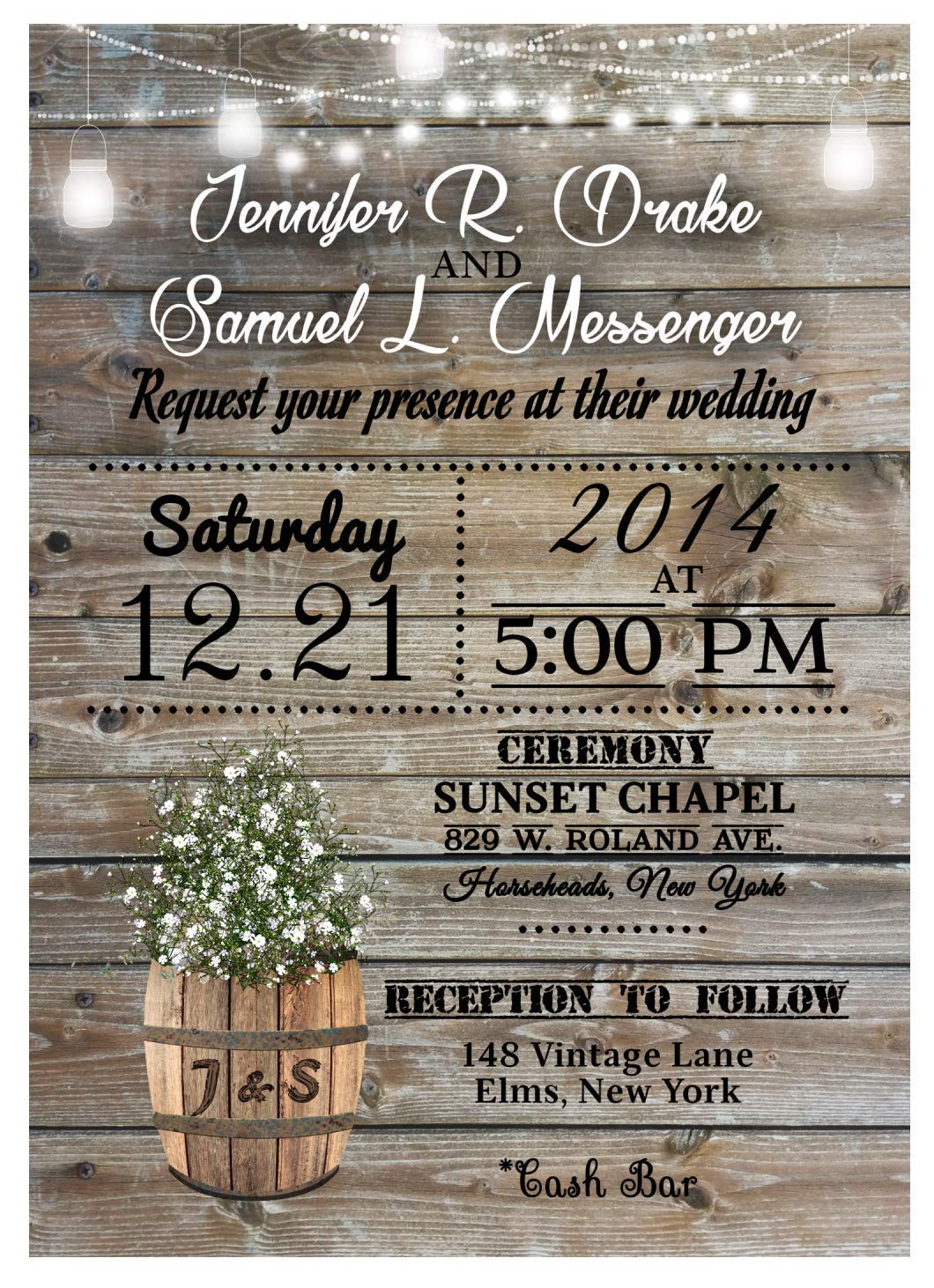 Custom Rustic Wedding Invitations Set of 50 - Personalized Handmade Cards with Matching Envelopes - Perfect for Country Weddings, Barn Weddings & Vintage Themed Celebrations