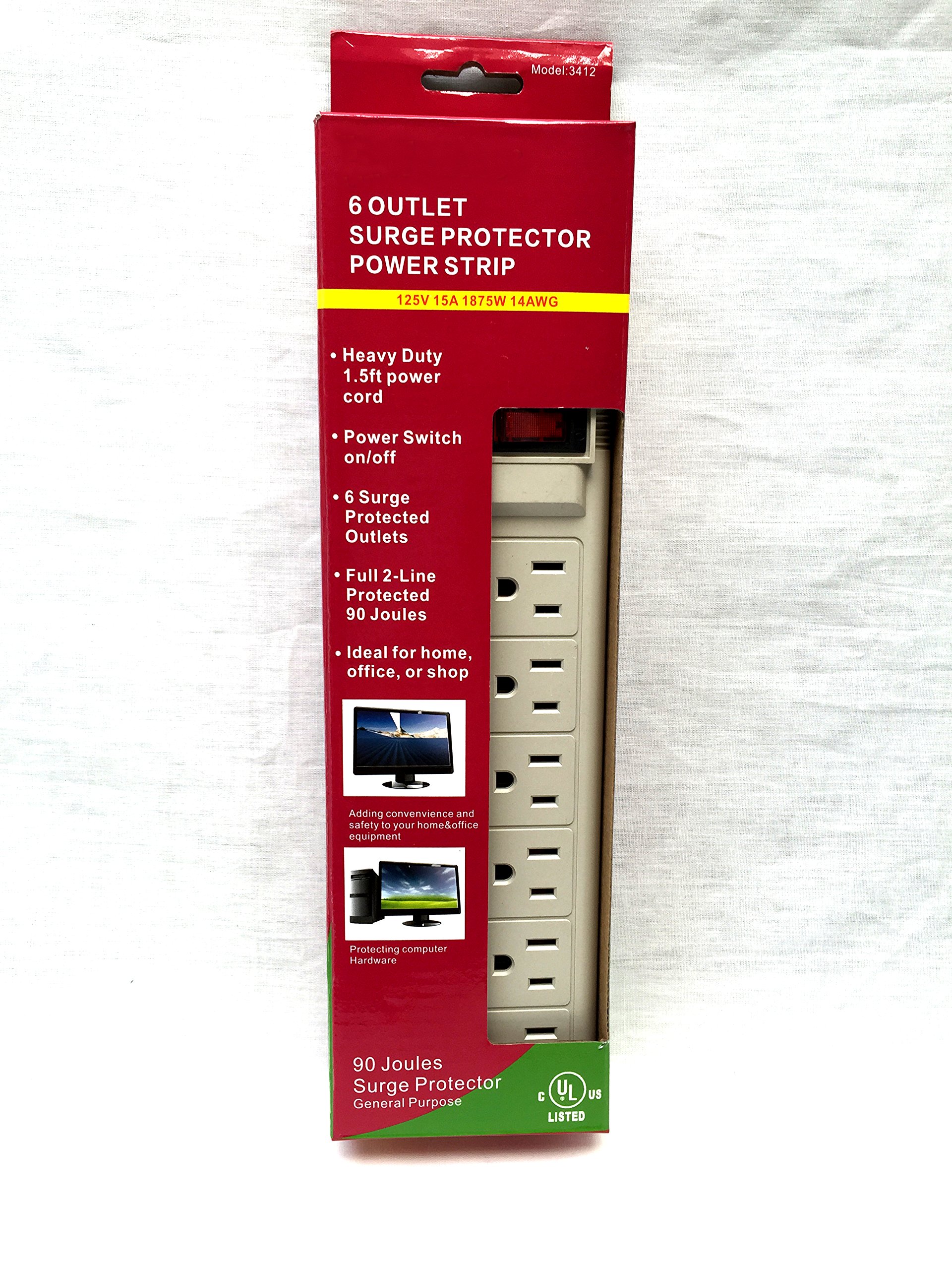 Heavy Duty 6-Outlet Surge Protector Power Strip with Switch - Perfect for Home Office, Gaming Setup & Electronics Protection