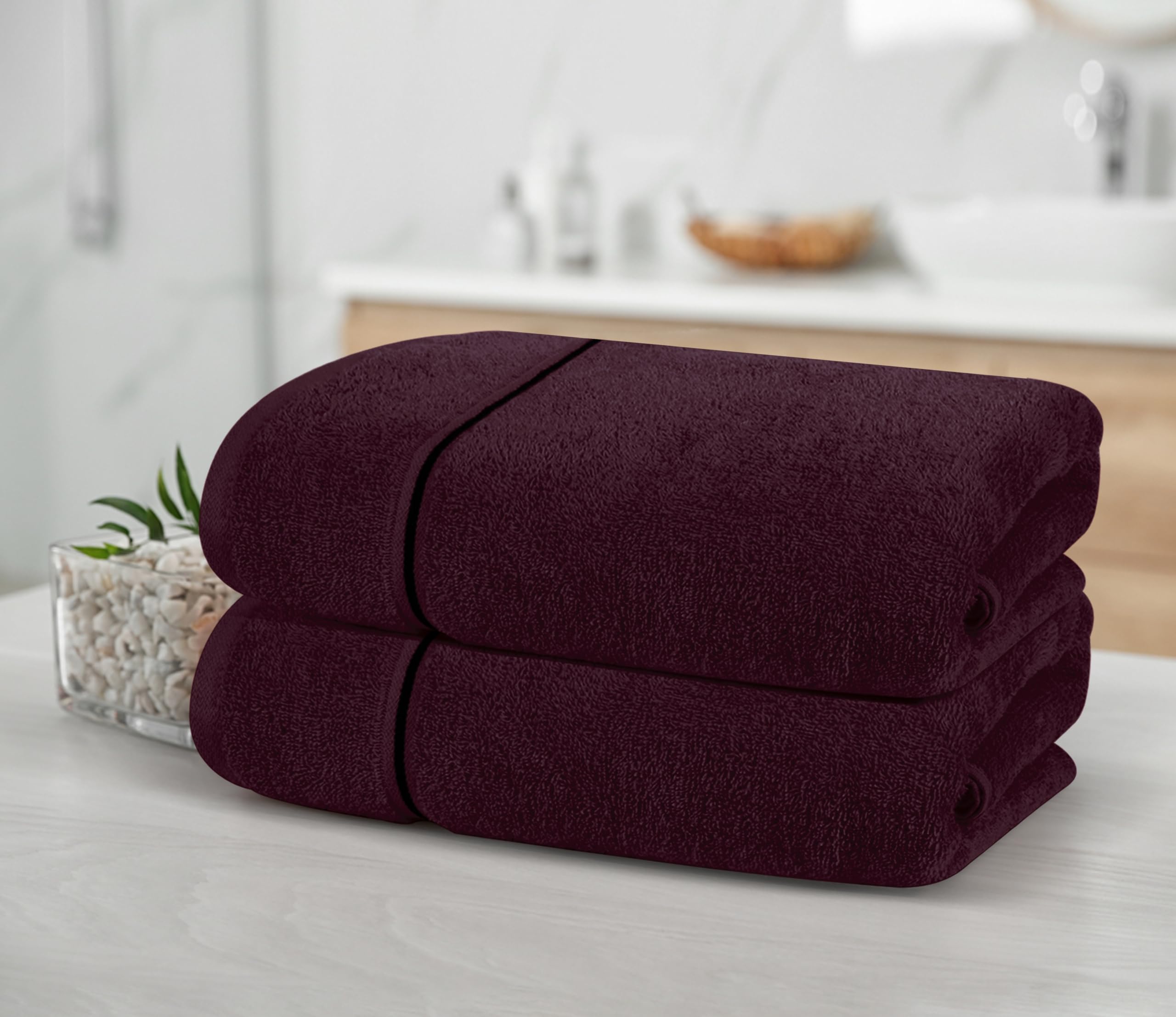 Premium 2-Pack Cotton Oversized Bath Towels 28x55 Inches - Ultra Absorbent, Quick Dry & Lightweight Large Towels for Bath, Spa, Gym, Travel, Camping & Pool - Burgundy