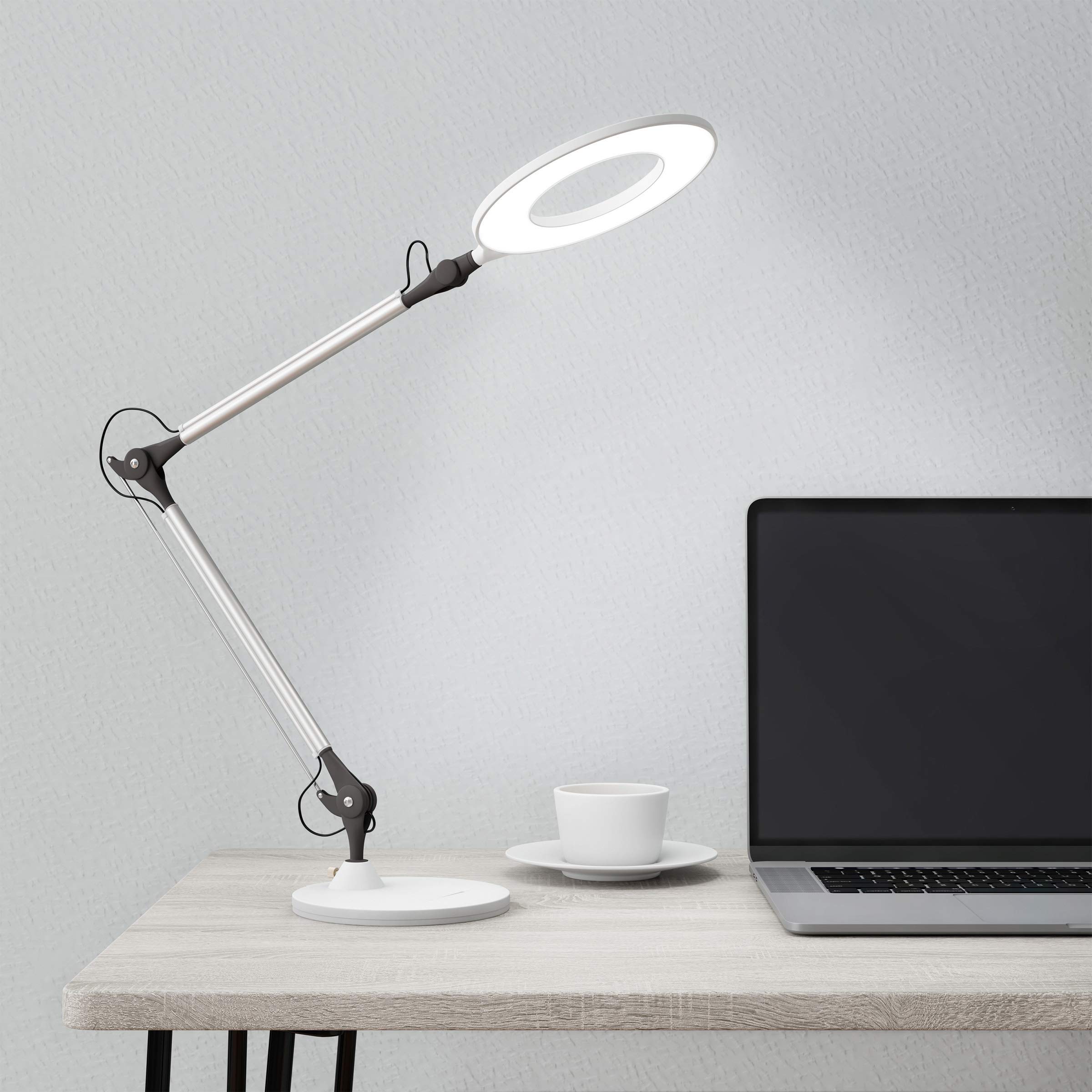 Premium LED Desk Lamp with Swing Arm - Adjustable Natural Sunlight for Home Office, Study & Bedroom - Architect Task Lighting for Reading, Working & Nightstand Use (White)