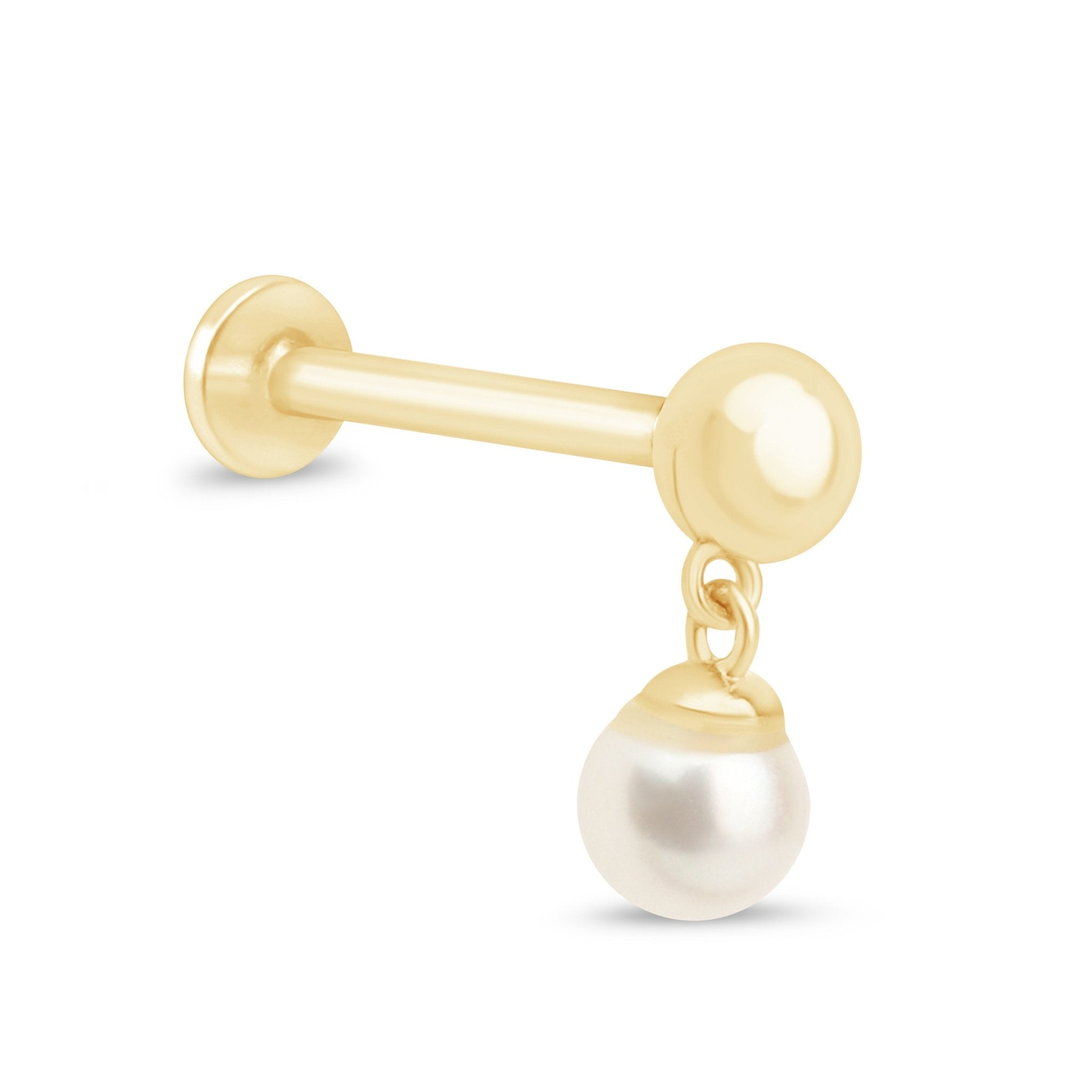 14K Yellow Gold Pearl Drop Stud Earrings - Elegant Flat Back Earrings for Women - Perfect for Weddings, Parties & Everyday Wear