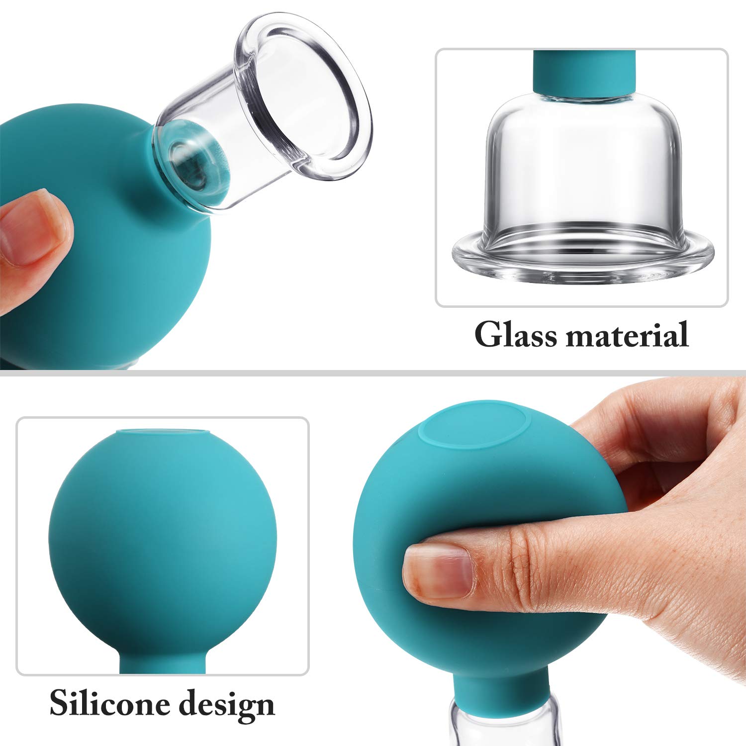 4 Pieces Glass Cupping Set - Vacuum Suction Massage Therapy Cups for Body, Face, Leg, Arm, Back & Shoulder Pain Relief - Muscle Relaxation & Joint Pain Relief - Perfect for Home Spa, Physical Therapy & Holistic Wellness (Green)