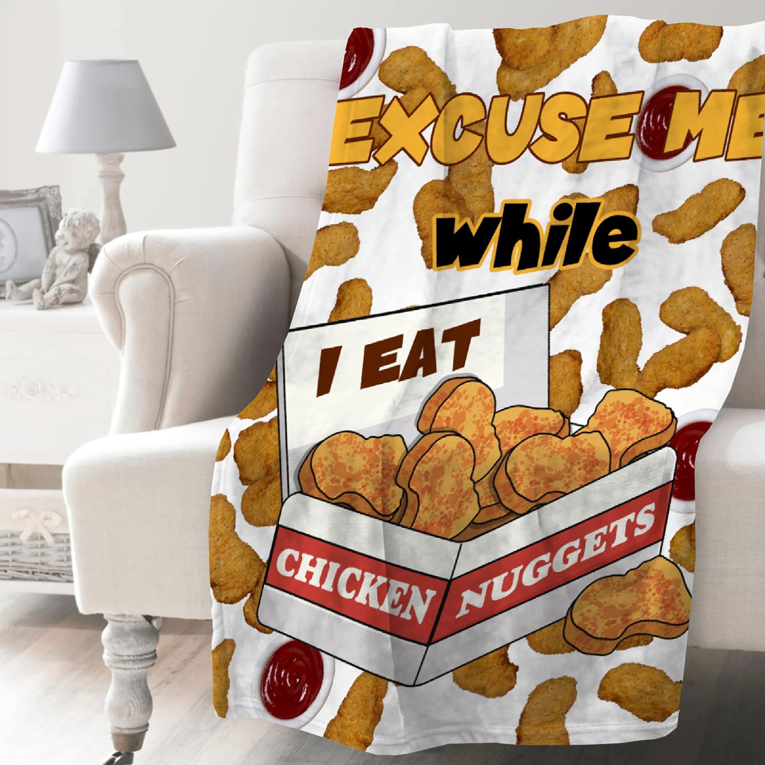 Funny Chicken Nugget Blanket - Lightweight Soft Flannel Fleece Throw for Teens, Boys & Girls - 80x60 Inch Novelty Gift for Couch & Sofa - Perfect for Movie Nights, Sleepovers & Food Lover Gifts