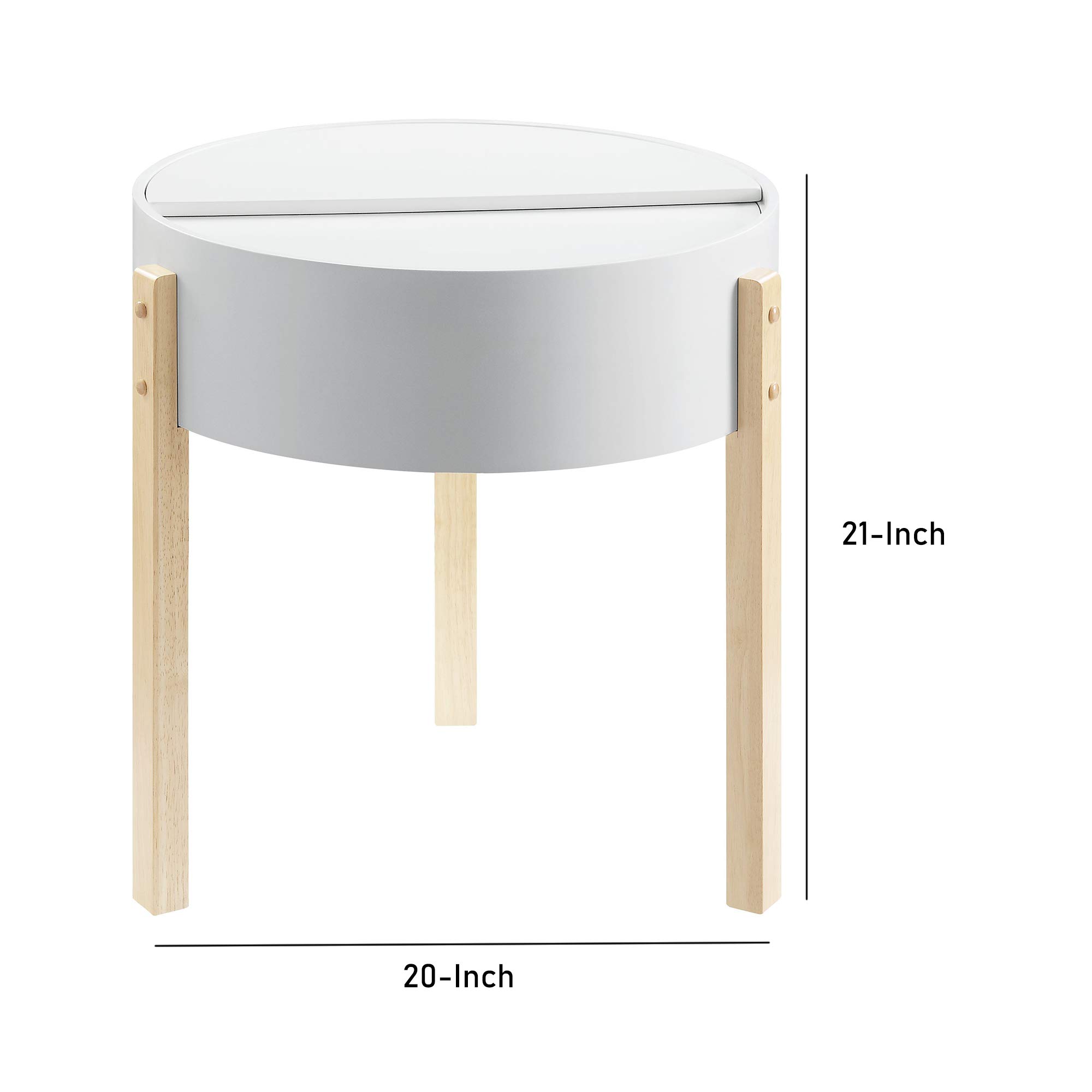 Benjara Round Wooden End Table with Hidden Storage - White & Brown Coffee Table, Nightstand, or Living Room Accent Table for Home Decor