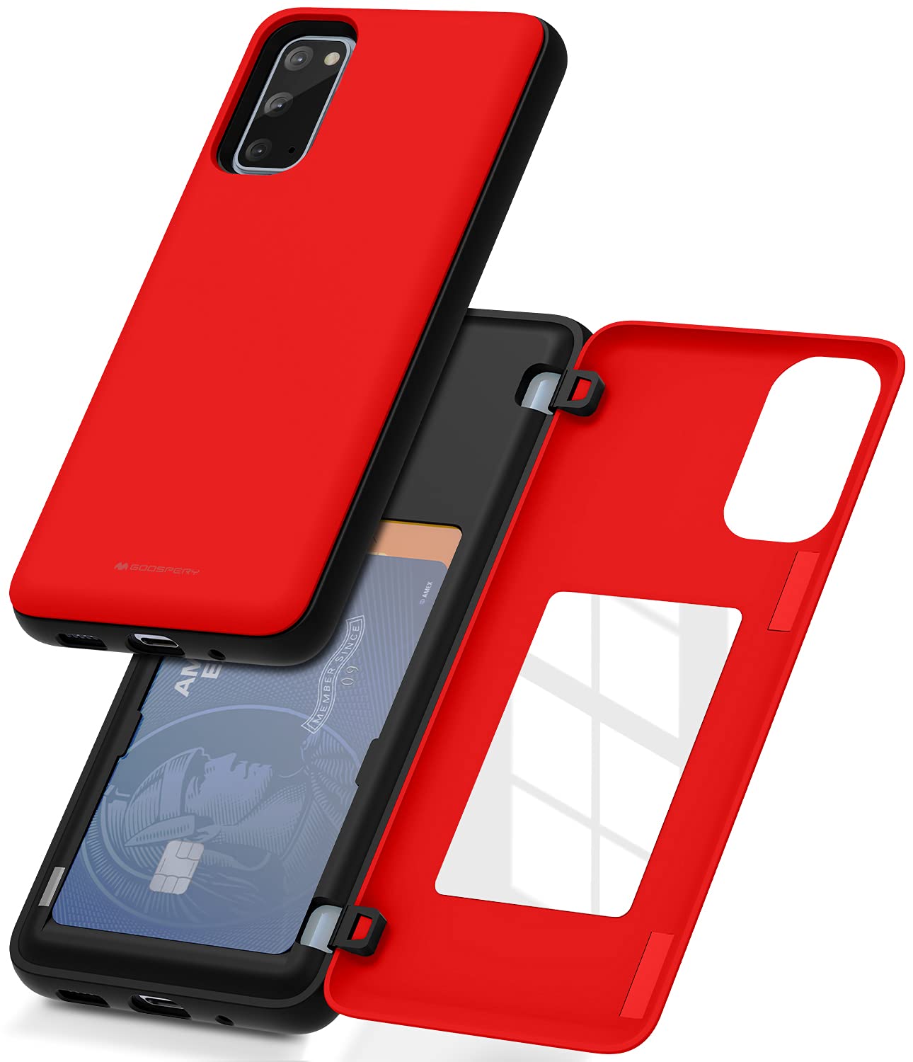 GOOSPERY Galaxy S20 Wallet Case with Card Holder & Kickstand - Slim Protective Dual Layer Bumper Phone Cover (Red) - Perfect for Travel, Work & Everyday Use