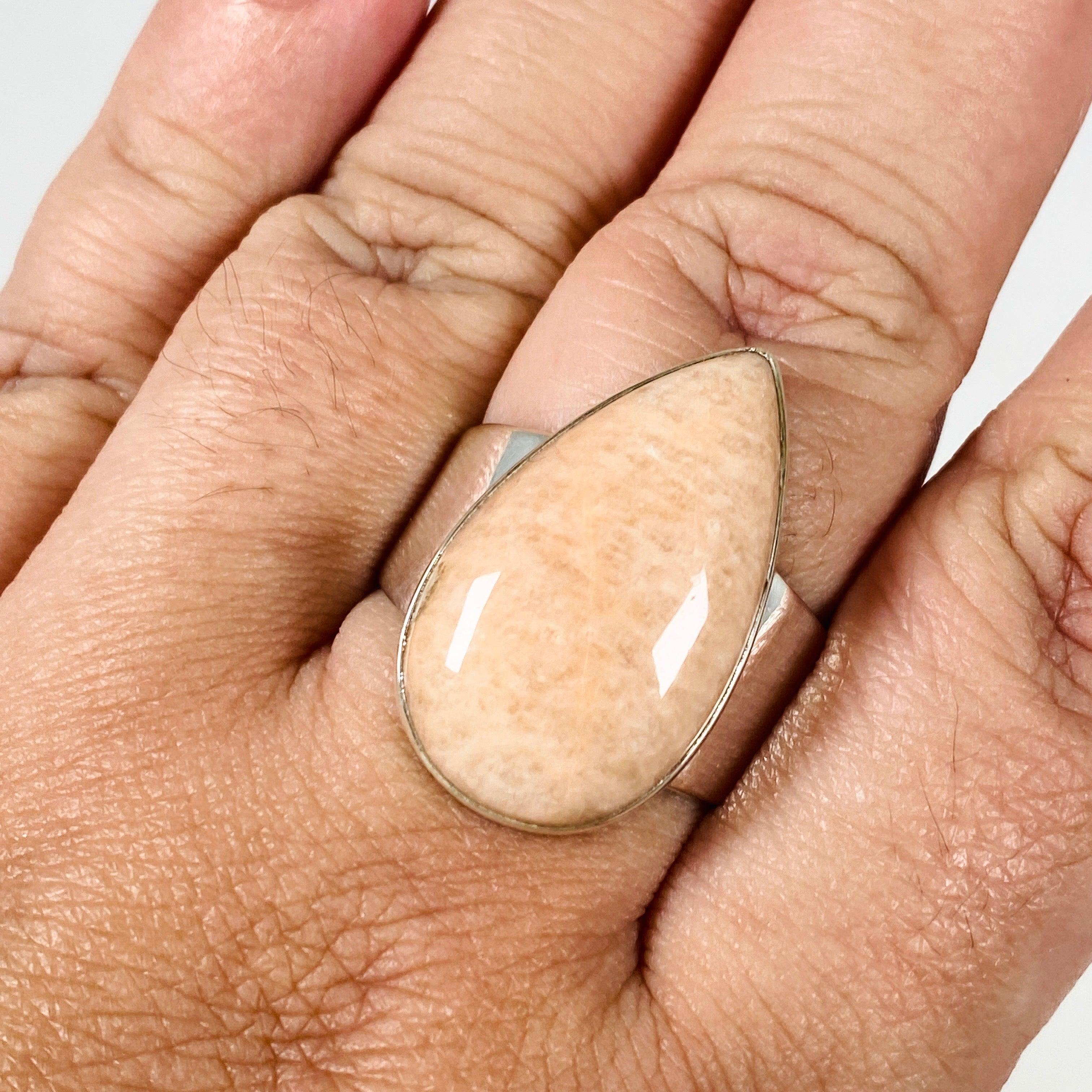 Pink Amazonite Teardrop Ring - Size 13 - KRGJ2899 - Elegant Jewelry for Women, Perfect for Weddings, Parties & Everyday Wear