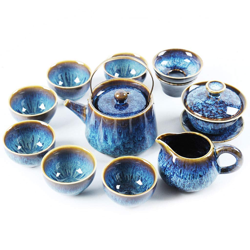 Premium Kungfu Tea Set - Handcrafted Ceramic Kiln Tianmu Glaze Tea Cups (6-Piece Gift Box) | Traditional Chinese Tea Ceremony, Home Tea Party, Zen Meditation Accessory