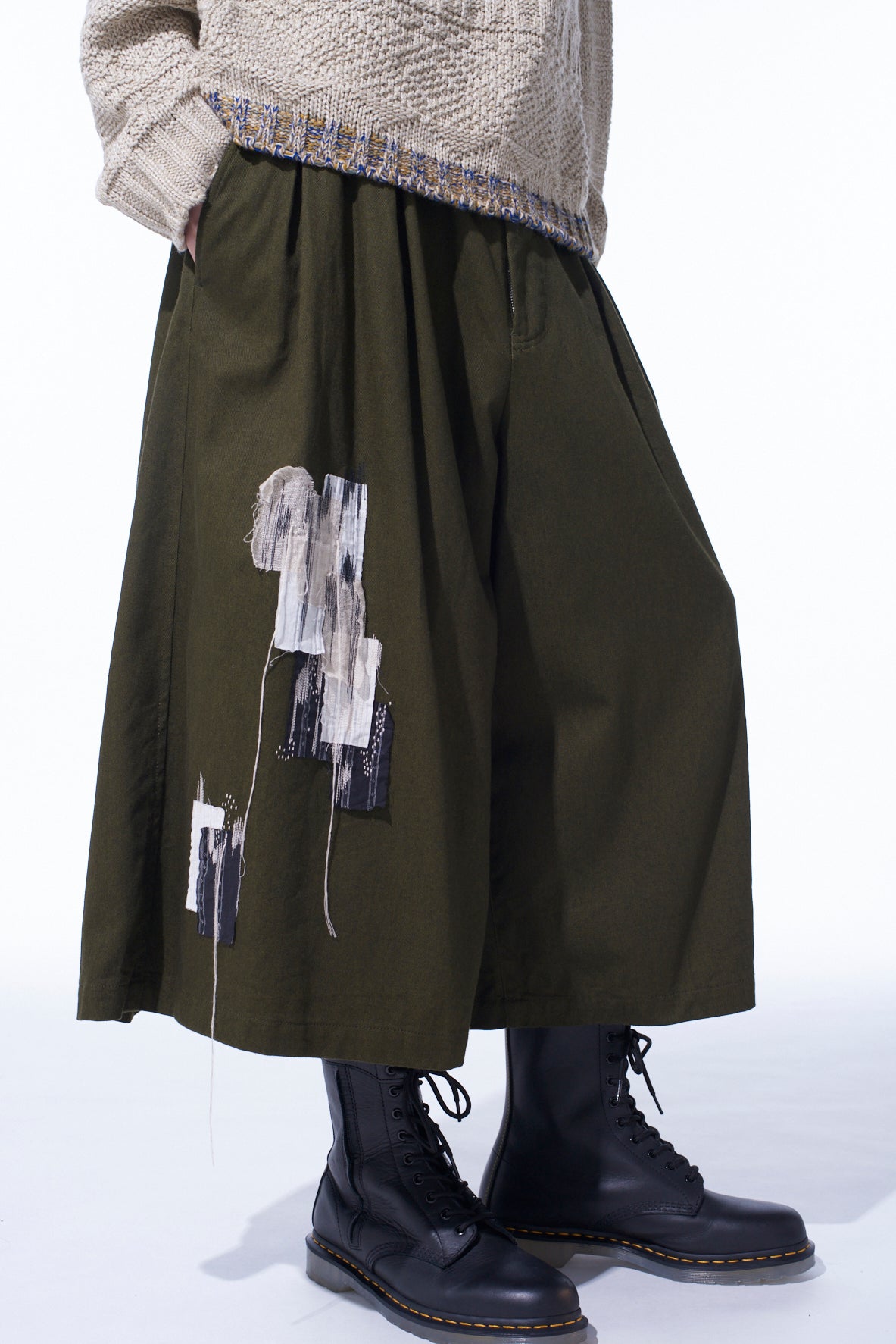 Stylish Cotton Drill Boro Applique Culotte Pants for Women - Comfortable & Trendy High-Waisted Wide Leg Trousers - Perfect for Casual Outings, Office Wear & Boho Fashion