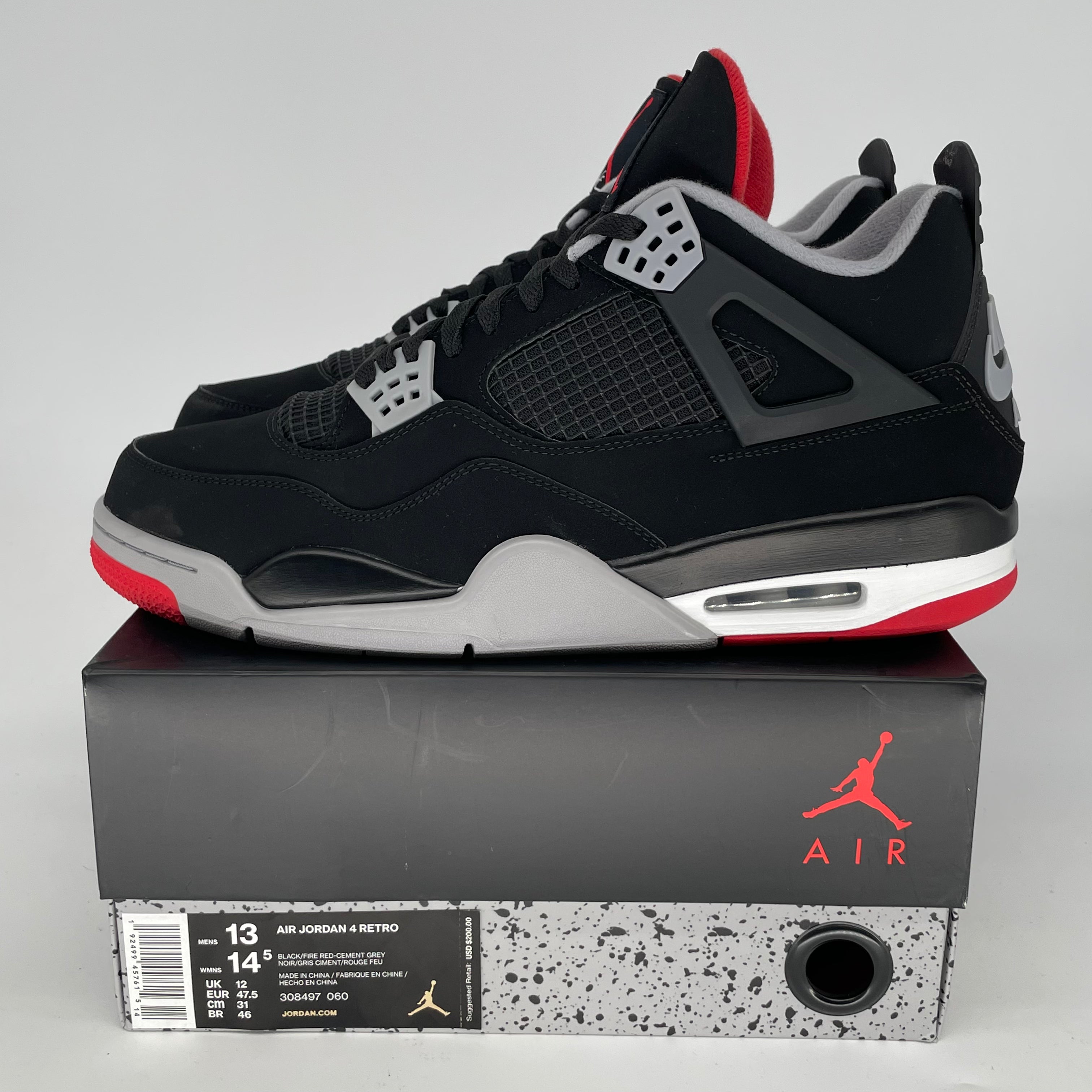 AIR JORDAN 4 BRED Retro 2019 - Men's Basketball Shoes Size 13 (308497-060) - Authentic Nike Sneakers for Streetwear & Sports