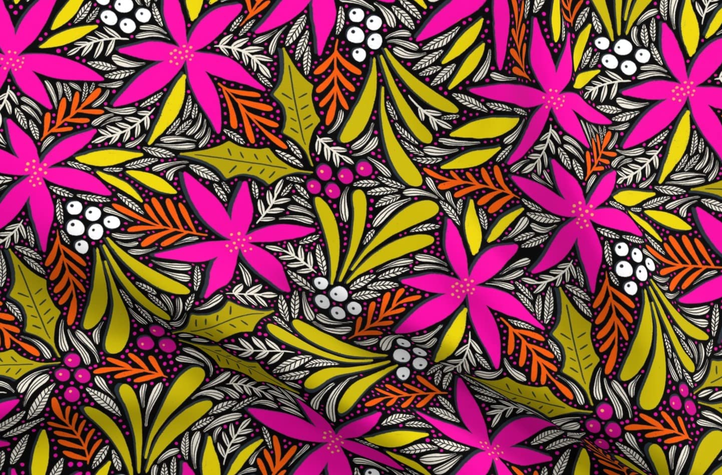 Poinsettia Holly Pink Floral Christmas Printed Minky Fabric Fat Quarter - Soft Plush Fabric for Sewing Baby Blankets, Quilt Backing & DIY Plush Toys - Perfect for Holiday Crafts & Home Decor