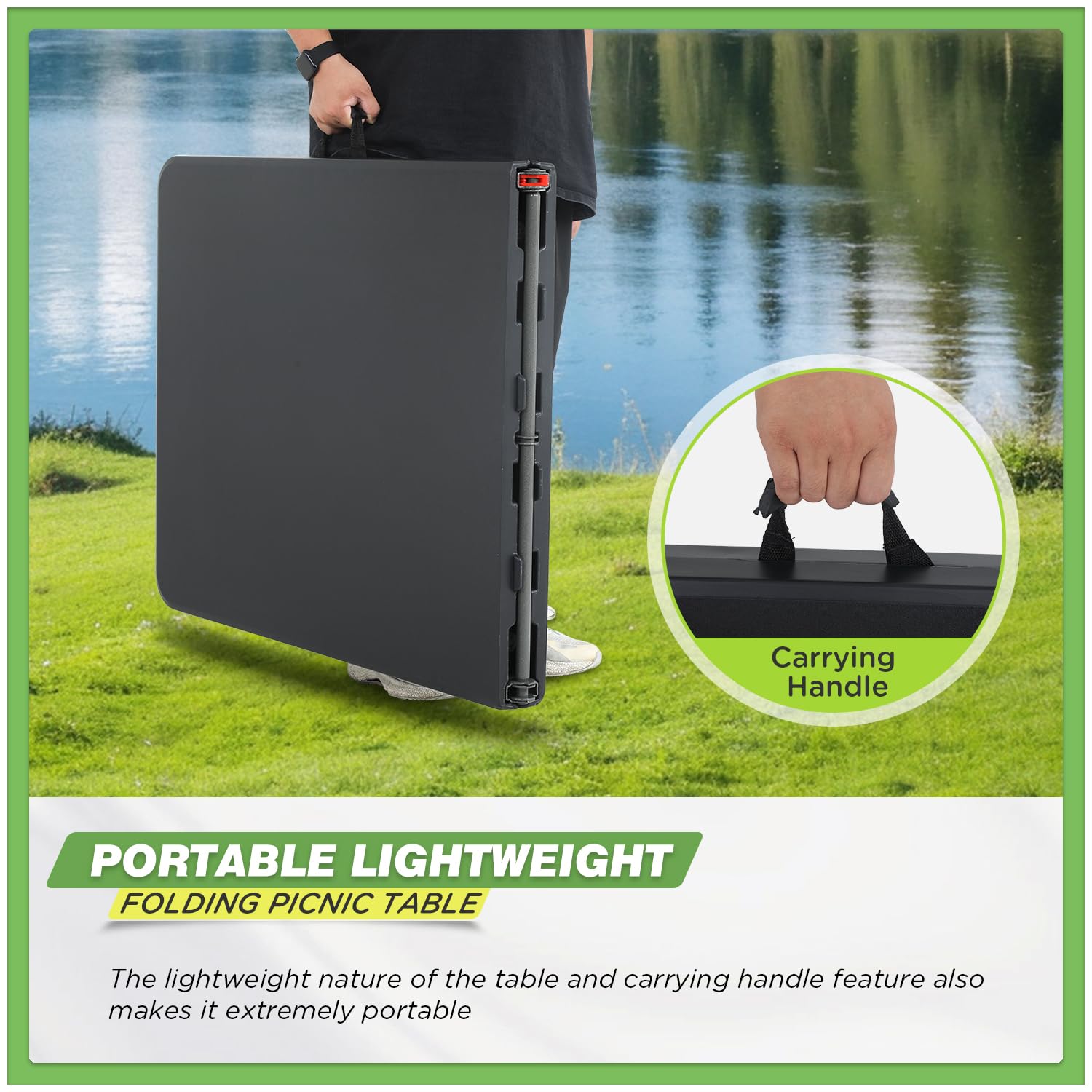 Best Outdoor Folding Camping Table - Portable Square Plastic Picnic Table with Adjustable Height for Dining, Parties, BBQ, Beach & Backyard Use - Perfect for Camping, Tailgating & Outdoor Adventures (Black)