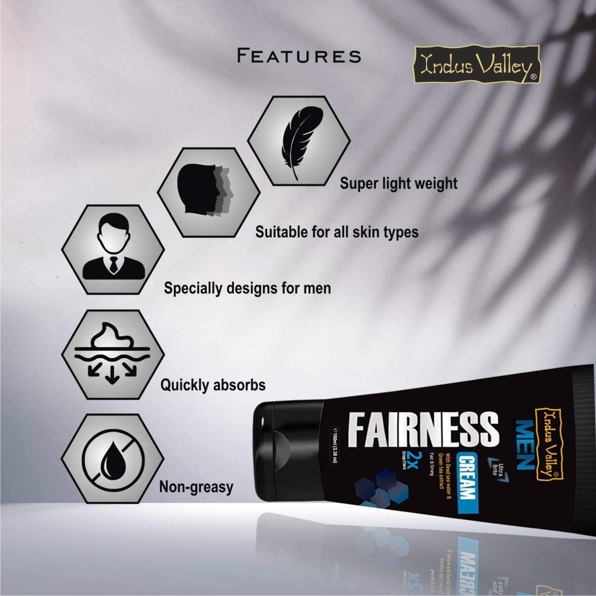 INDUS VALLEY Men's Fairness Cream with Dead Sea Minerals & Green Tea Extract - 100ml for Natural Brightening & Even Skin Tone | Daily Face Moisturizer for Men