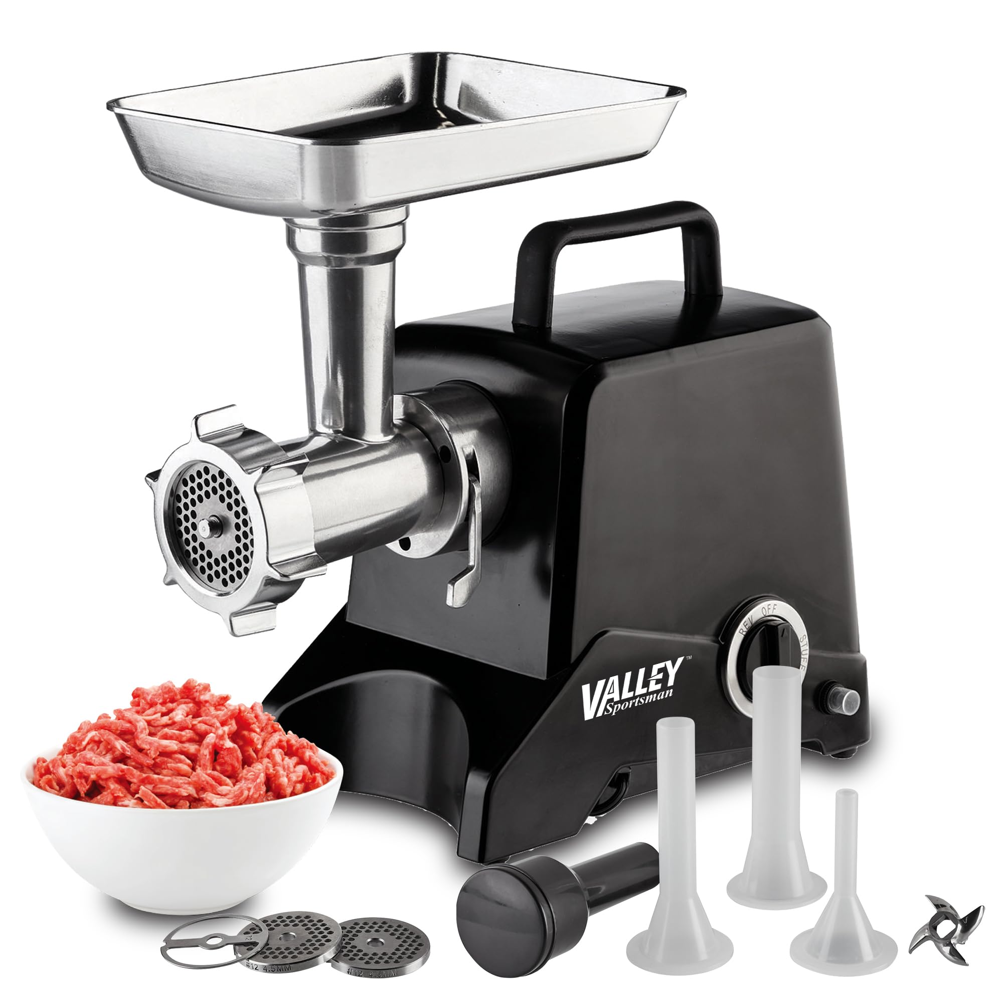 Powerful 575W Electric Meat Grinder - Heavy Duty Aluminum Meat Mincer & Sausage Stuffer with 3 Grinding Plates - Perfect for Home Kitchen, Butcher Shop & BBQ Party (Black)