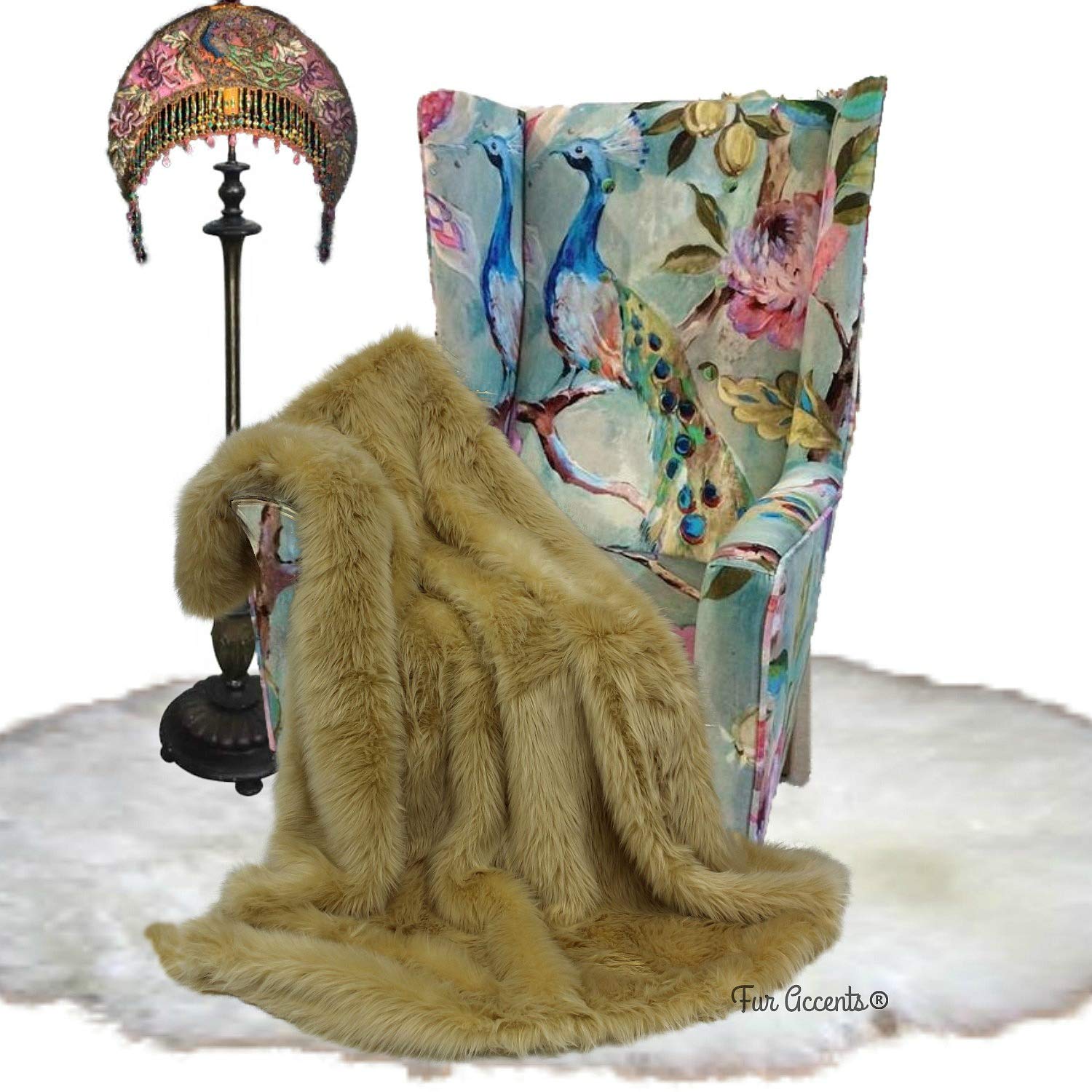 Soft Plush Faux Fur Throw Blanket - Cozy Baby Size Blanket (2'x3') in Tan Camel - Shaggy Texture with Luxurious Fur Accents - Perfect for Nursery, Bedroom Decor & Gift Giving