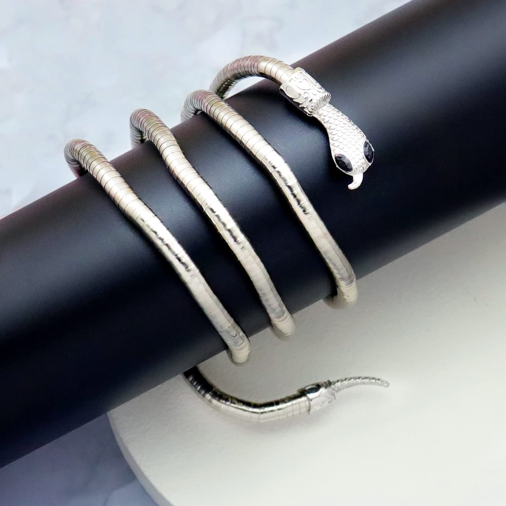 RechicGu Chic Egypt Cleopatra Swirl Snake Arm Cuff - Adjustable Open Bangle Bracelet for Women | Perfect for Costume Parties, Halloween & Boho Fashion