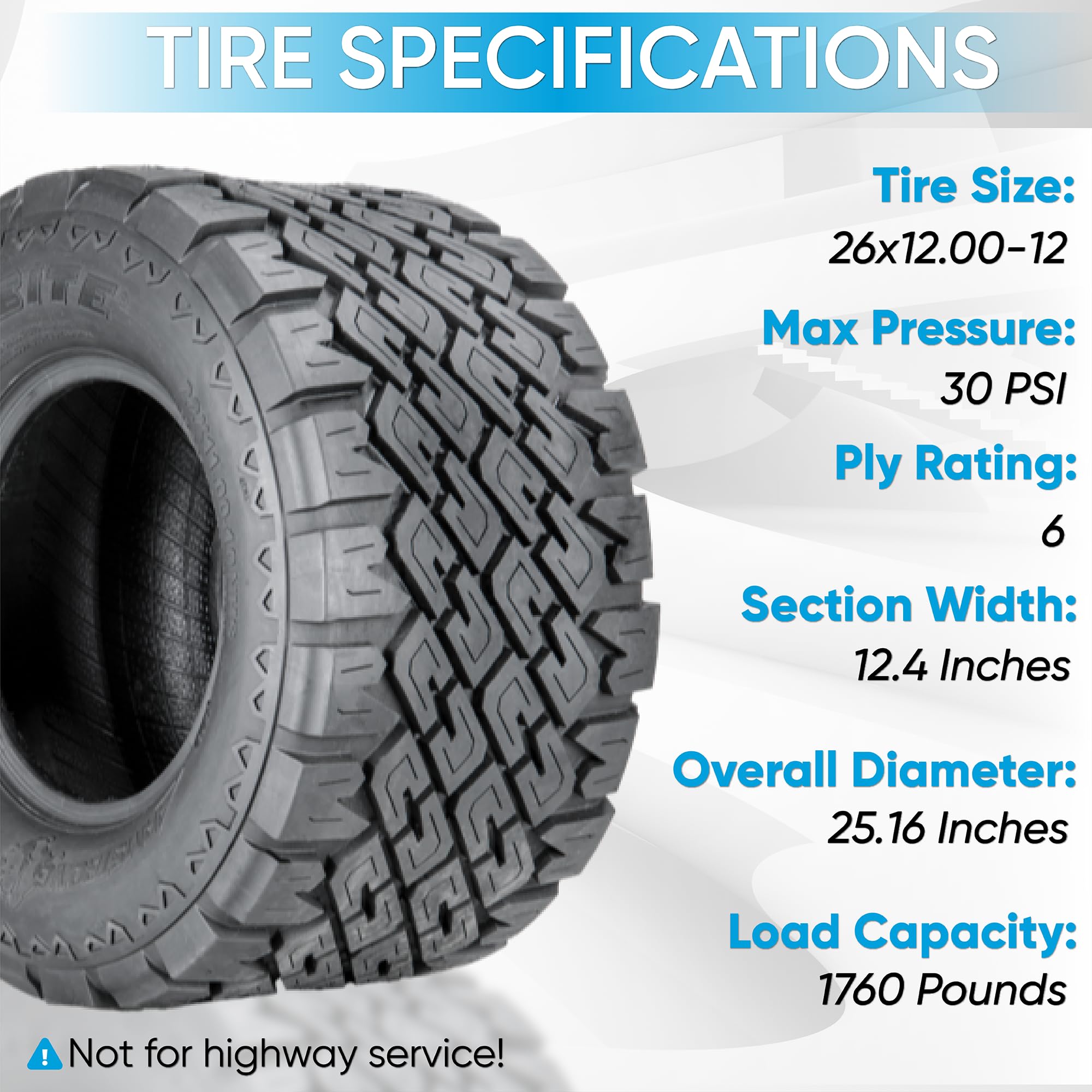 OTR Big Bite 26X12.00-12 Lawn & Garden Tires - Heavy Duty Tractor Tires for Mowers, Trailers & Utility Vehicles - Perfect for All-Terrain Use on Farms, Landscaping & Off-Road Applications