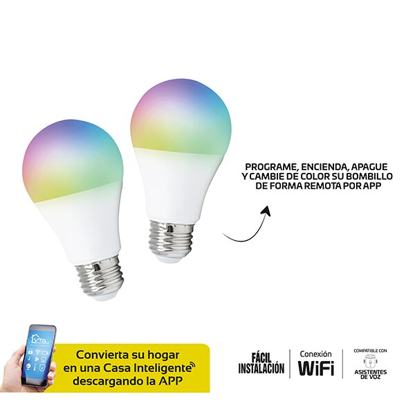 Smart WiFi LED Bulb 9W Multicolor (2 Pack) - Dimmable, Works with Alexa & Google Home for Smart Lighting in Bedroom, Living Room, Party Decor