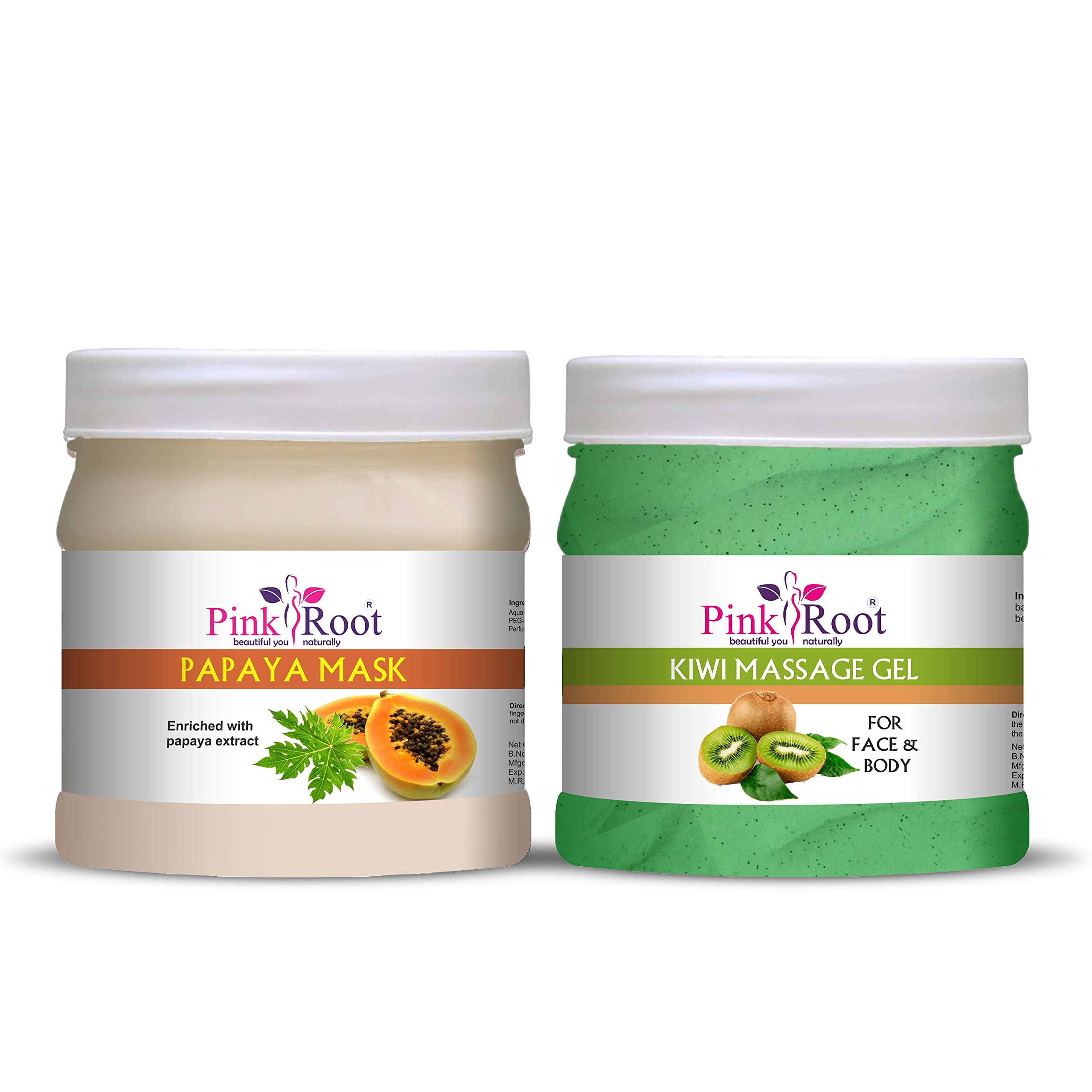 Pink Root Kiwi Massage Gel & Papaya Mask Set - 500ml Each for Skin Hydration & Relaxation - Perfect for Spa Days & At-Home Self Care