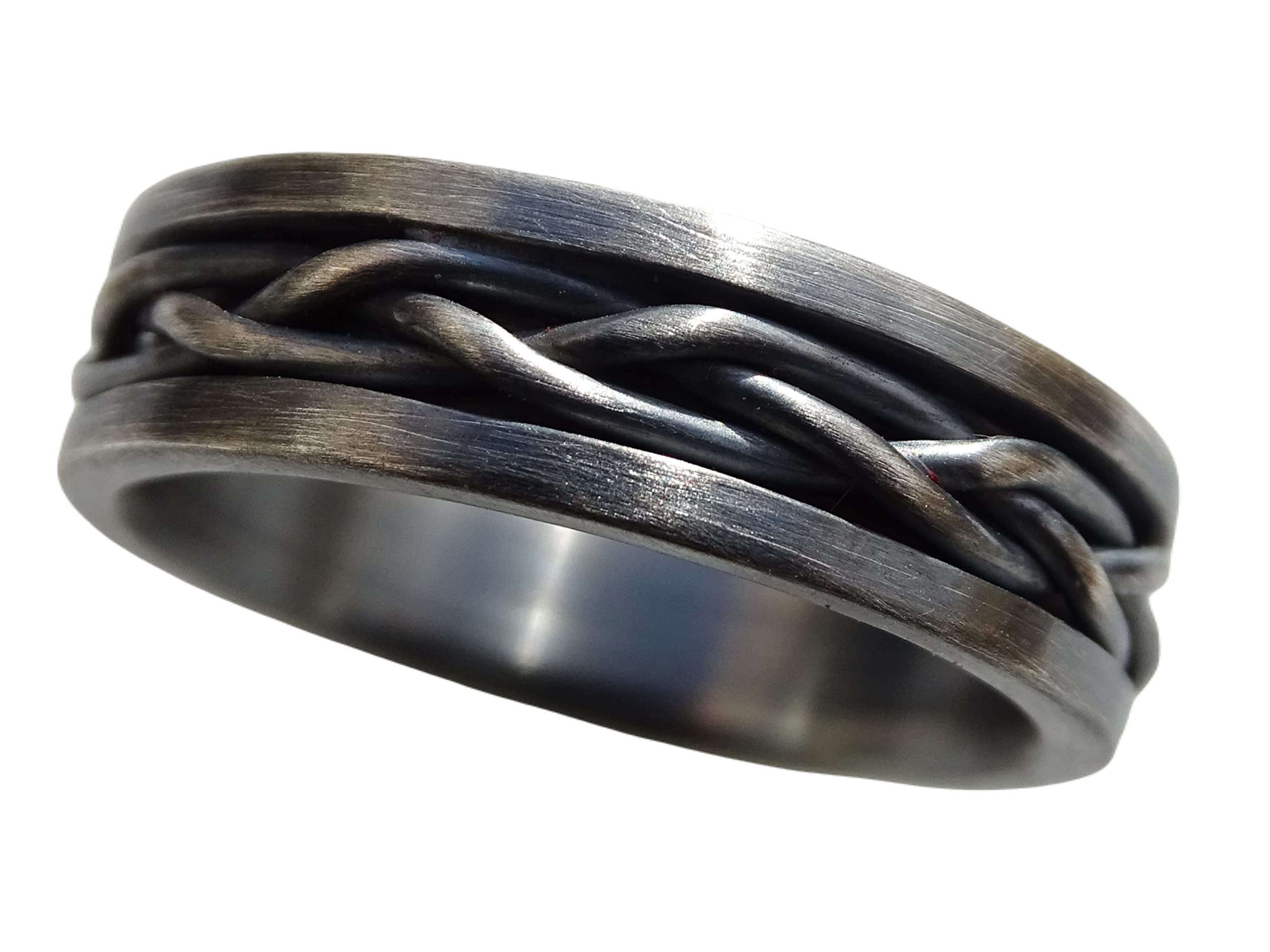 Braided Viking Ring Black Silver - Men's Wedding Band, Celtic Eternity Woven Ring, Unique Silver Gift for Him, Perfect for Weddings, Anniversaries, and Special Occasions