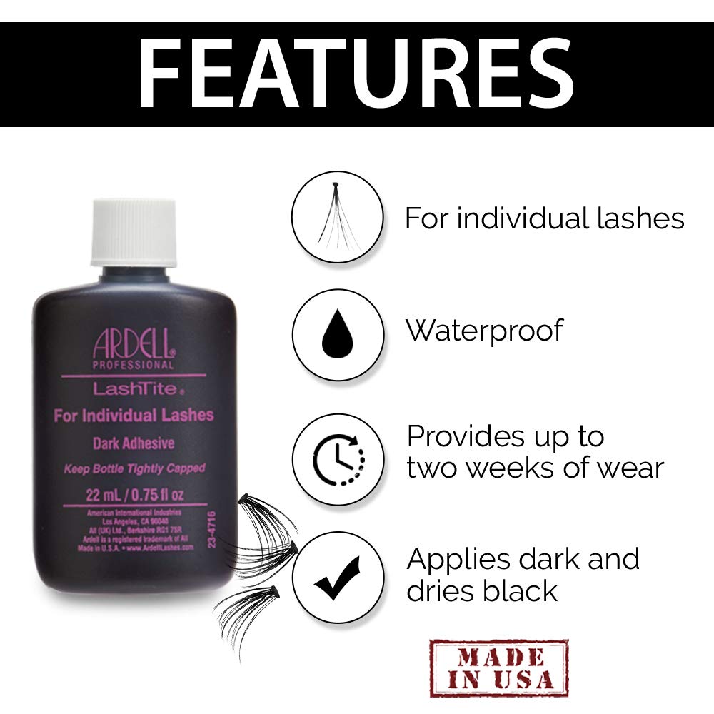 Ardell LashTite Dark Individual Lash Adhesive - 0.75 oz Eyelash Glue for Professional & DIY False Eyelash Application | Perfect for Night Out, Weddings & Special Events