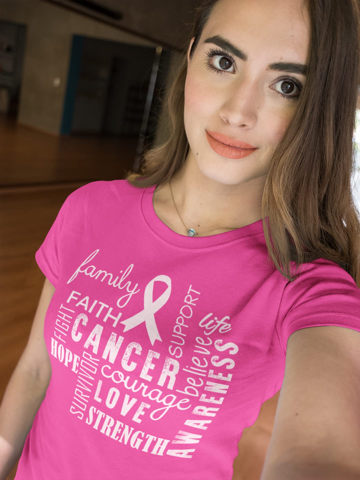 Kropsis Family Word Clouds Pink Ribbon Breast Cancer Awareness Women's T-Shirt - Comfortable Cotton Tee for Support & Fundraising Events