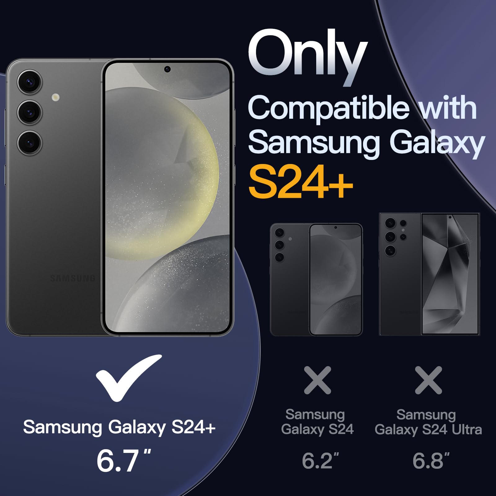 JETech 5-in-1 Protective Case for Samsung Galaxy S24+ / S24 Plus 5G - Includes 2-Pack Tempered Glass Screen Protectors & Camera Lens Protector - Shockproof, Non-Yellowing Bumper Phone Cover (Dark Blue) - Perfect for Work, Travel & Outdoor Activities