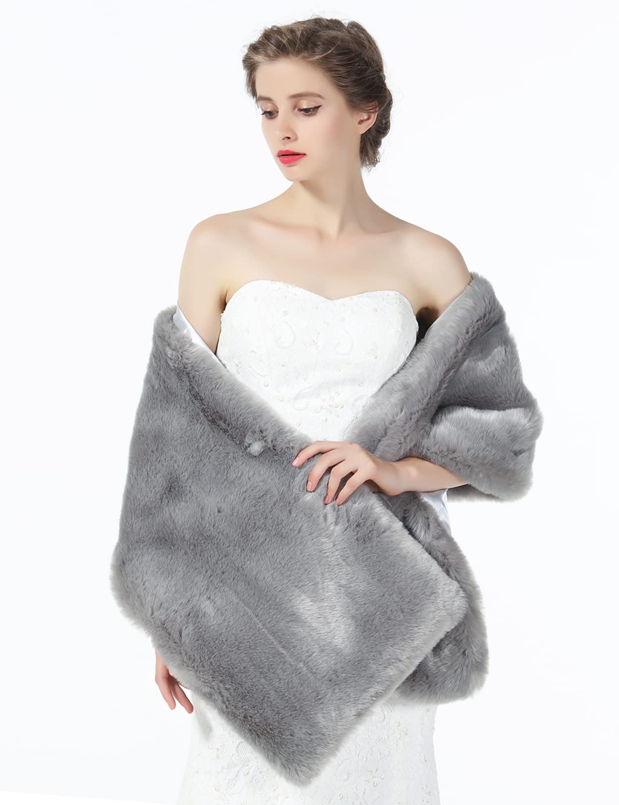 Luxury Faux Fur Shawl Wrap for Women - Elegant Wedding Bridal Stole, Winter Cover Up & Bridesmaid Cape - Perfect for Weddings, Parties, and Cold Weather Fashion