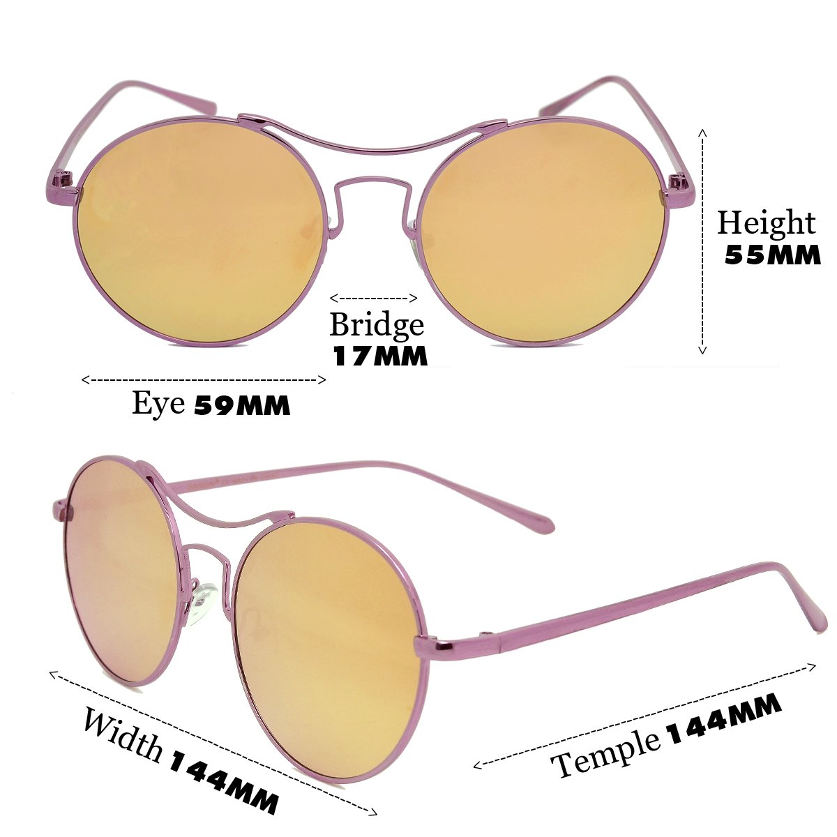 Dasein Women's Small Round Metal Polarized Sunglasses 100% UV 400 Protection - Pink Gold Frame for Driving, Beach & Outdoor Activities