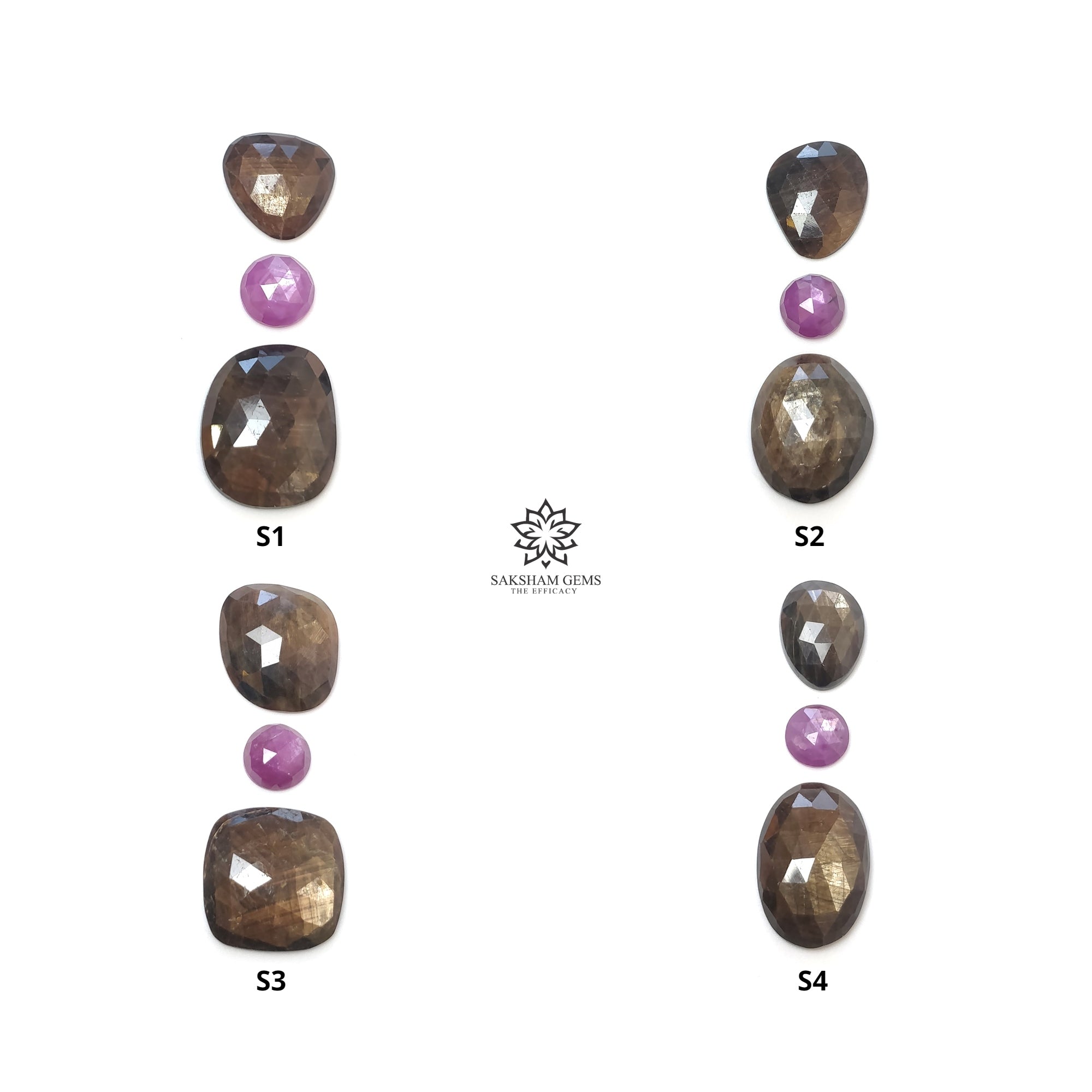 Natural Untreated Golden Brown Chocolate & Pink Sapphire Gemstone Rose Cut - Round Cushion & Unique Shape 3pc Set for Jewelry Making, Engagement Rings & DIY Crafts
