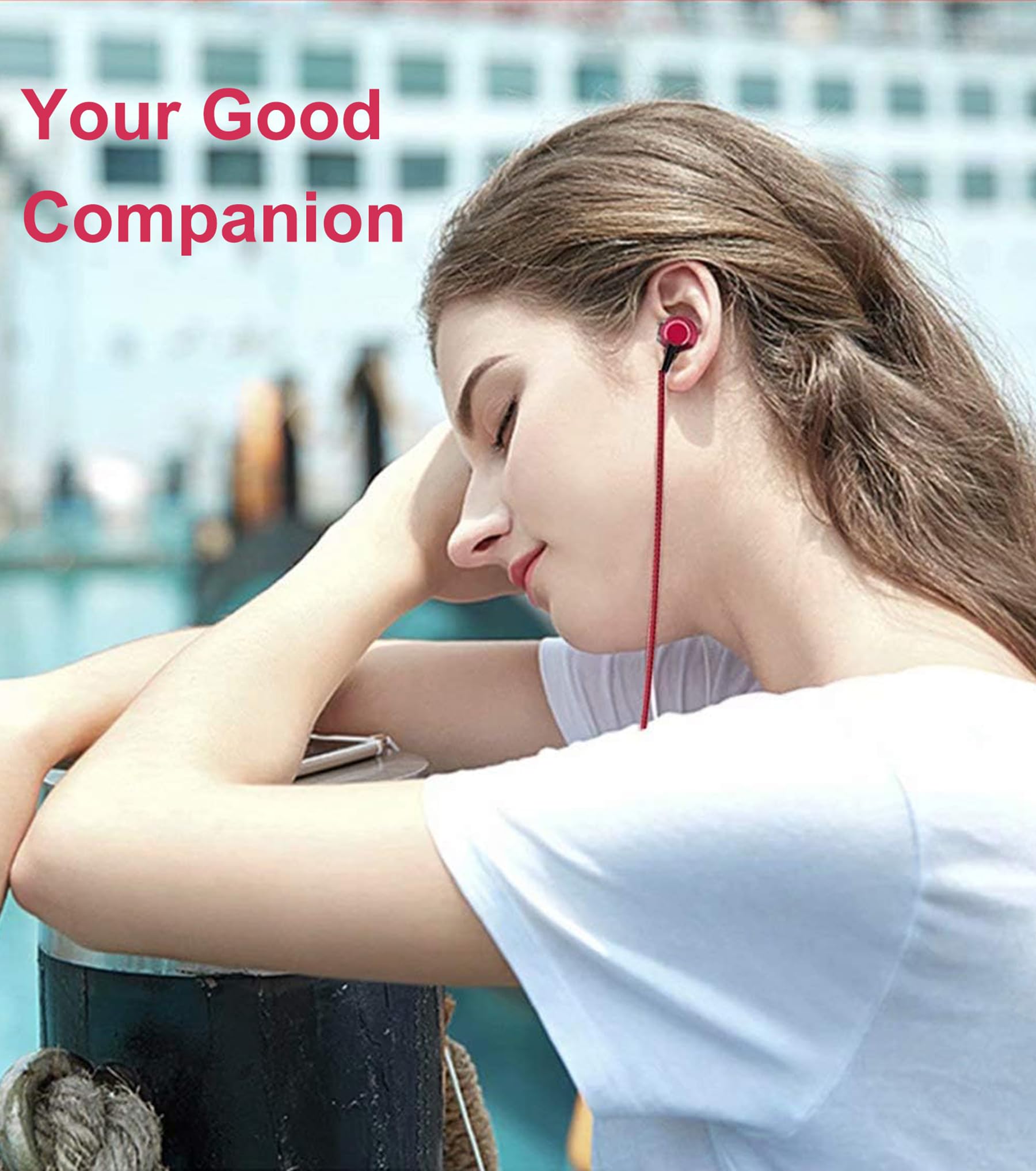 MR01 Comfortable Tangle-Free Wired In-Ear Headphones with Mic - Crystal Clear Sound & Noise Isolation for iPhone, Samsung, Laptop (Red) | Perfect for Commuting, Workouts & Gaming