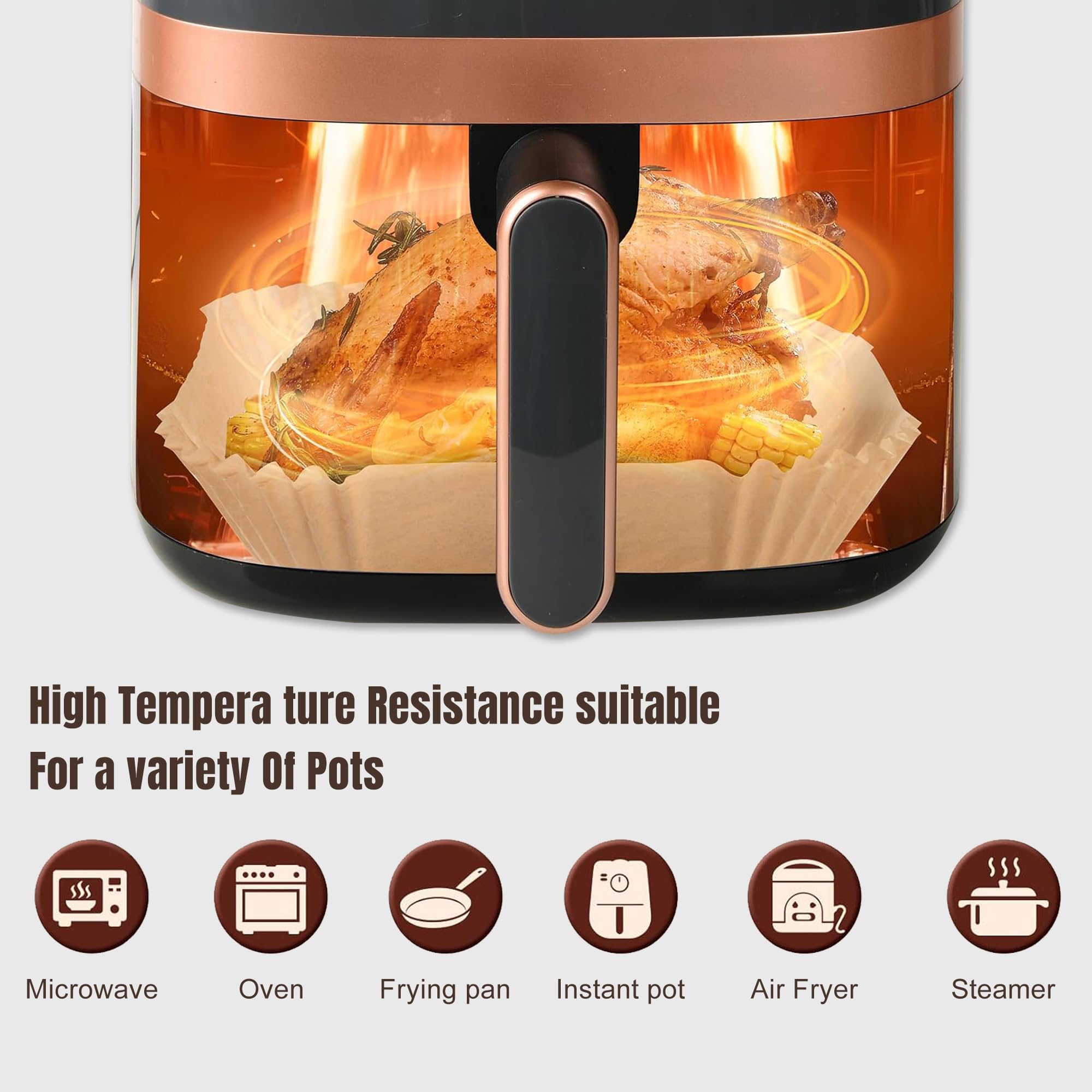 100Pcs 8-Inch Square Air Fryer Paper Liners - Non-Stick, Oil-Proof Parchment Sheets for 5-8 QT Air Fryers & Microwave Safe - Perfect for Healthy Cooking, Reheating & Baking Snacks